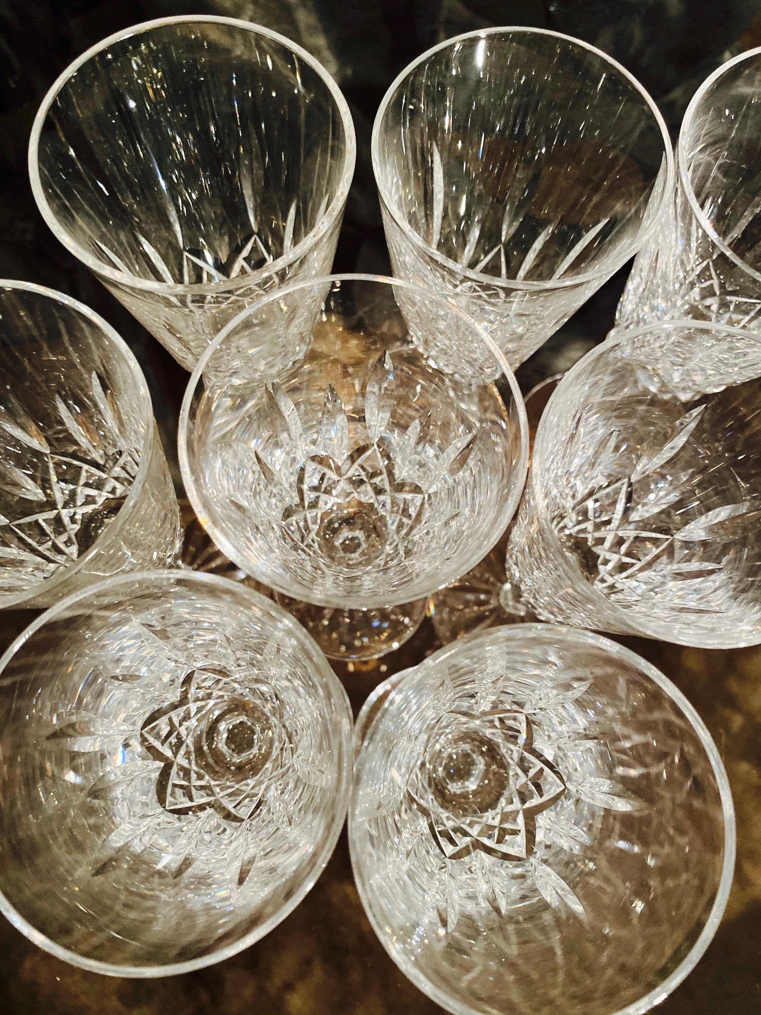 Faceted Set of Eight Vintage Waterford Crystal Lismore Champagne Flutes, Germany