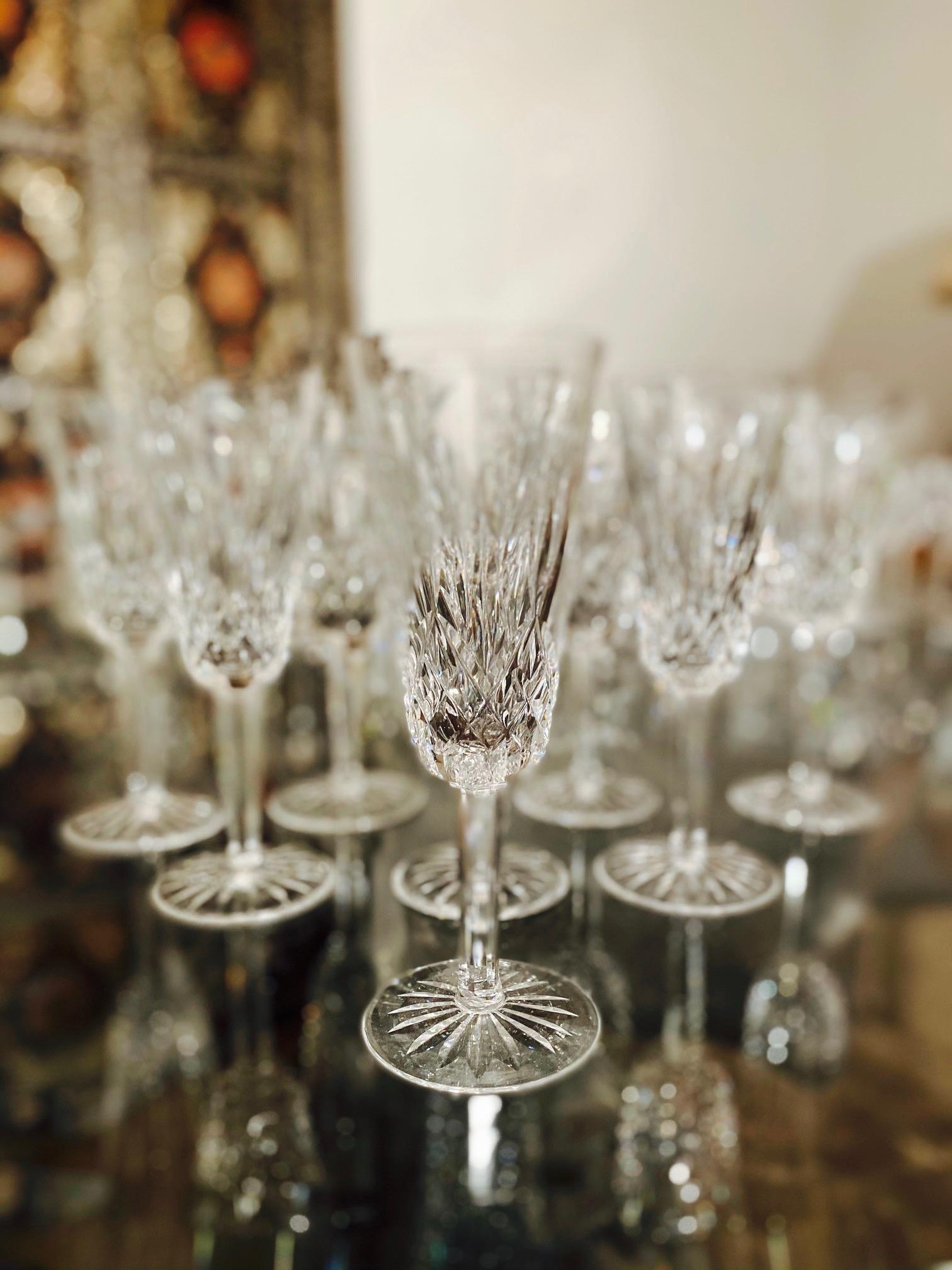 Set of Eight Vintage Waterford Crystal Lismore Champagne Flutes, Germany In Excellent Condition In Fort Lauderdale, FL