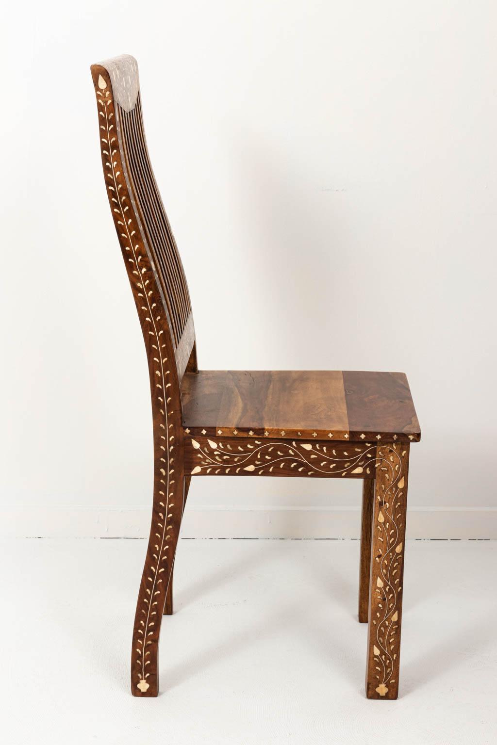 Set of Eight Walnut and Bone Inlaid Dining Room Chairs For Sale 3