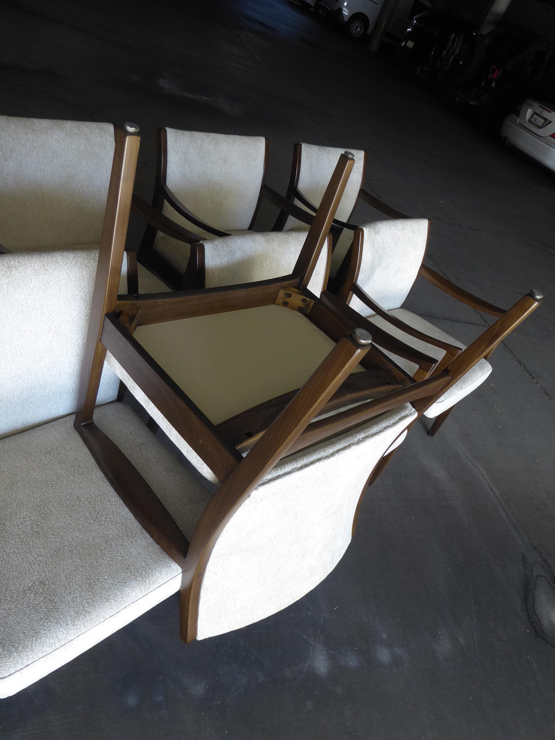 Set of Eight Walnut Dining Chairs by Johnson Chair Co. circa 1950s For Sale 3