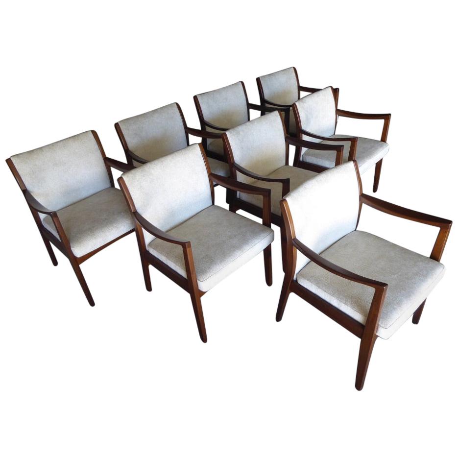 Set of Eight Walnut Dining Chairs by Johnson Chair Co. circa 1950s For Sale