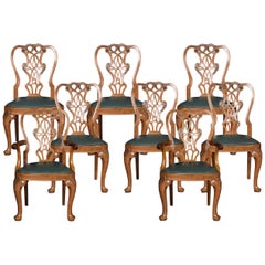 Antique Set of Eight Walnut Dining Chairs