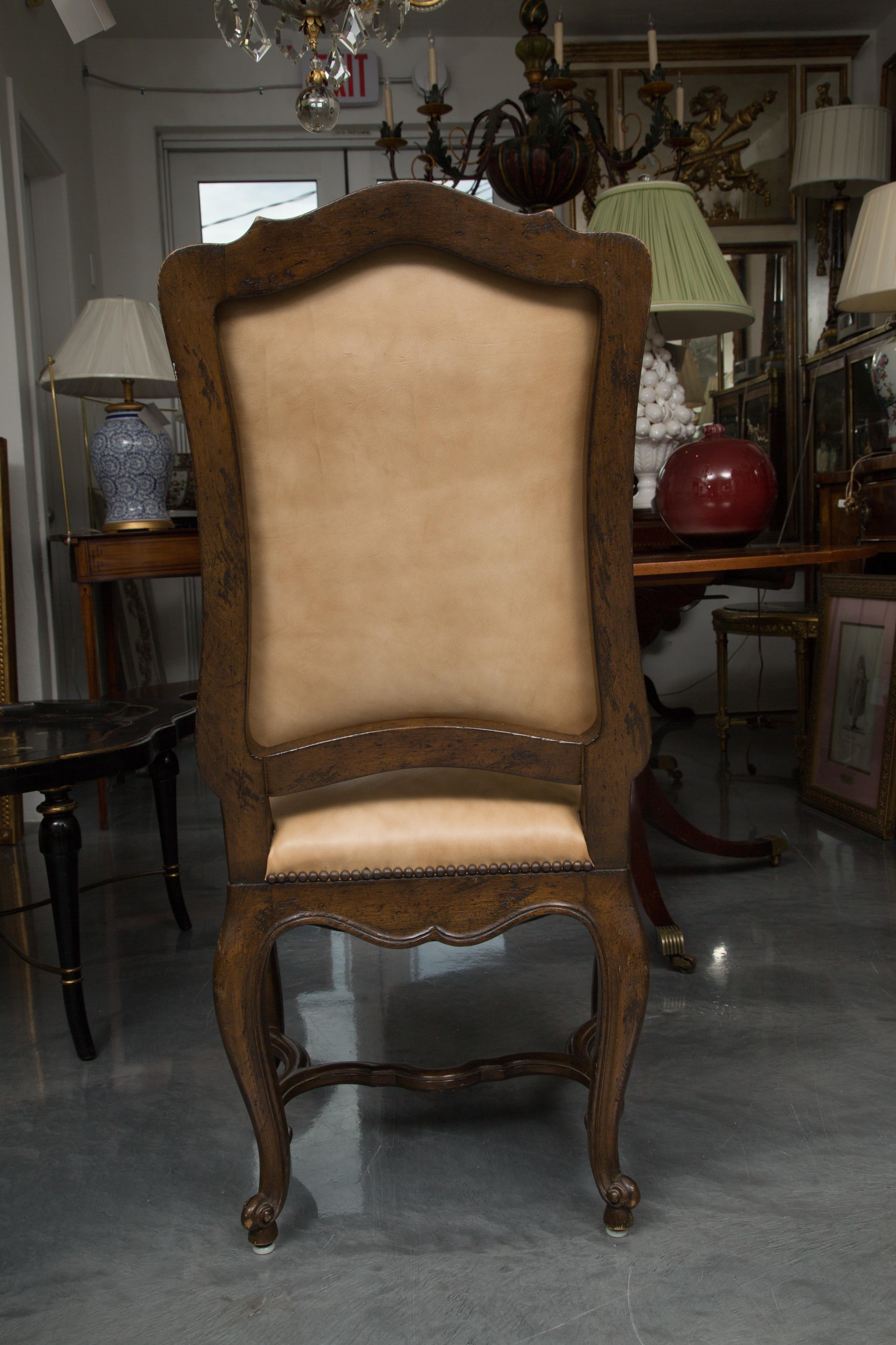 Set of Eight Walnut French Louis XV Style Upholstered Dining Side Chairs In Good Condition In WEST PALM BEACH, FL