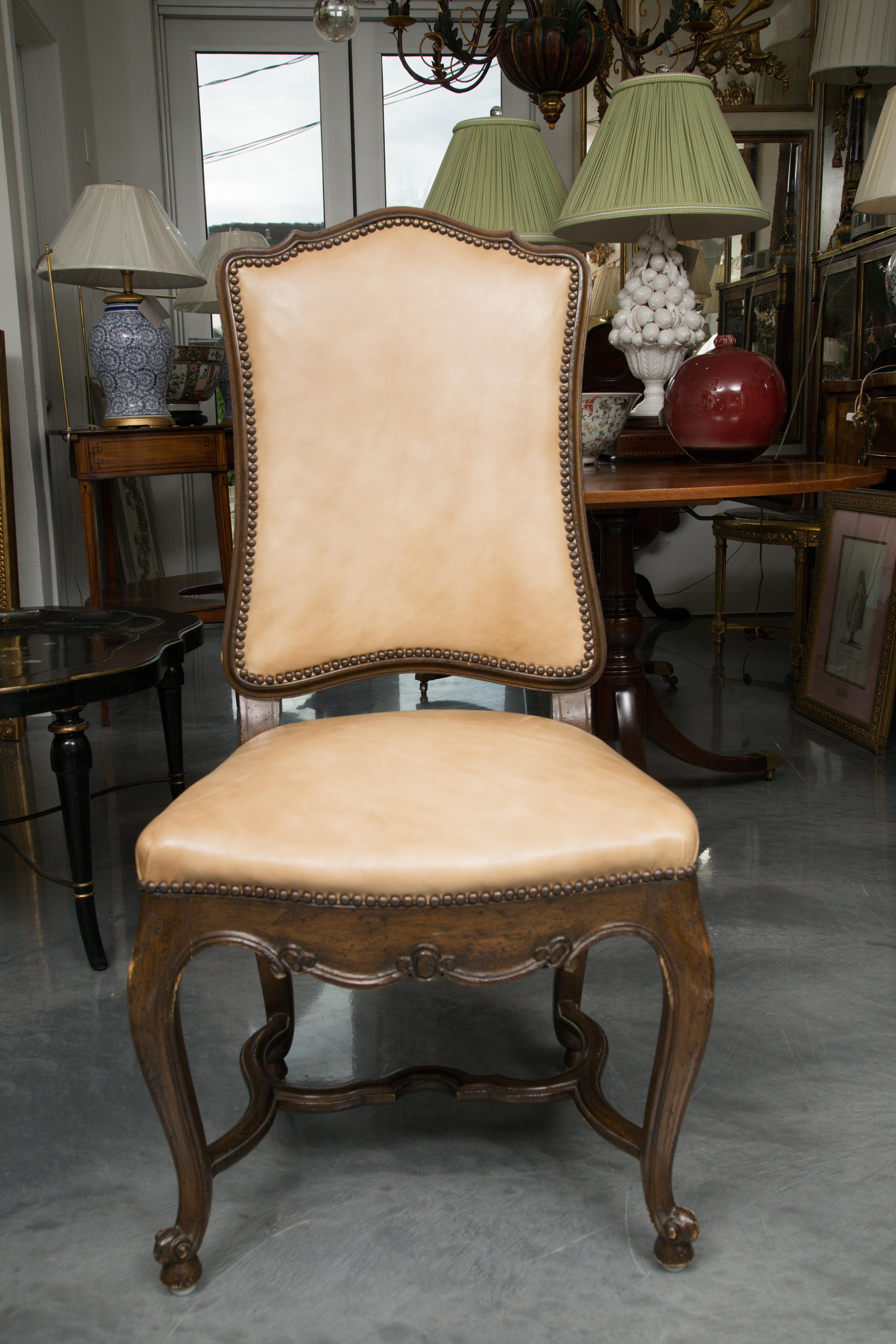 20th Century Set of Eight Walnut French Louis XV Style Upholstered Dining Side Chairs