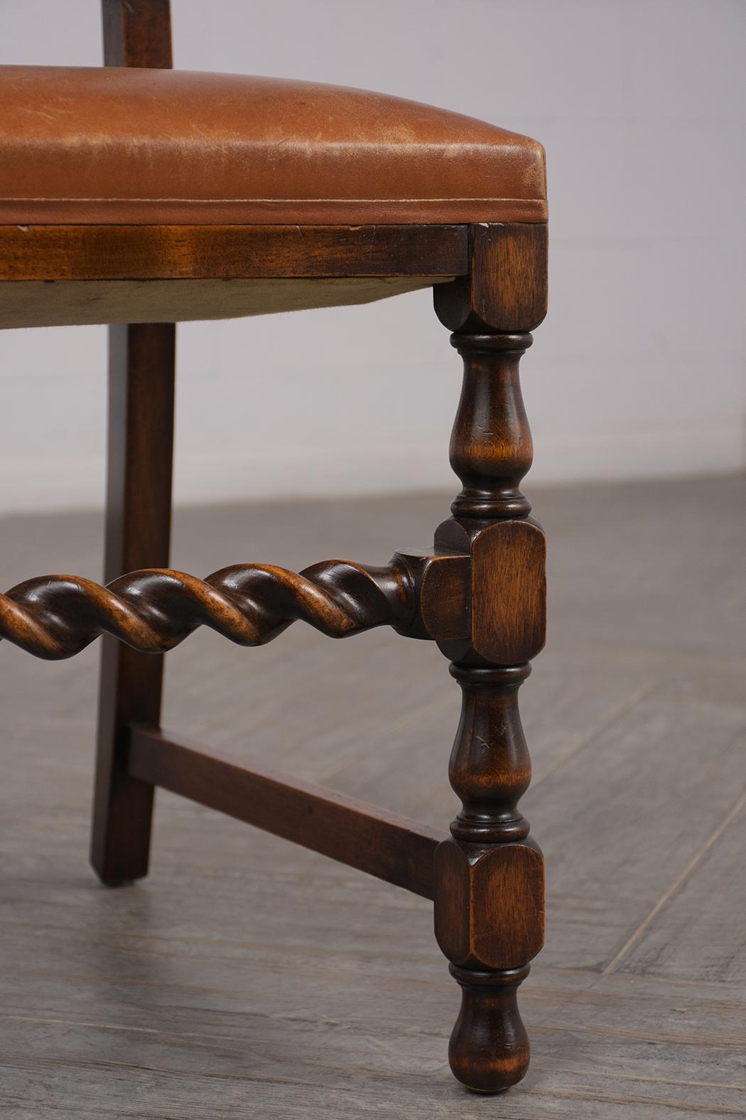 Set of Eight Walnut Jacobean Style Dining Chairs In Good Condition In Los Angeles, CA