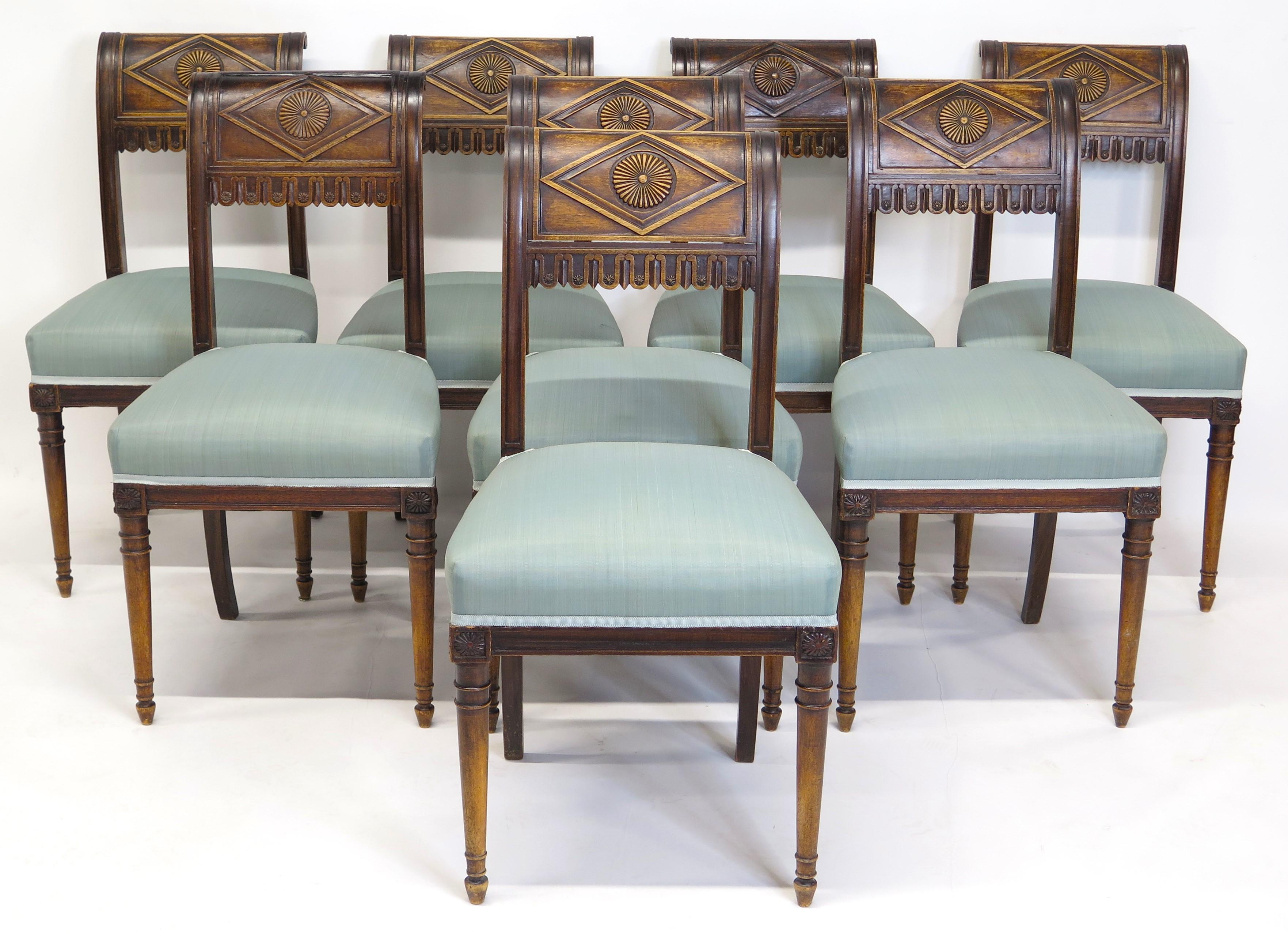 Set of Eight Walnut Neoclassical Chairs Style of Henri Jacob 9