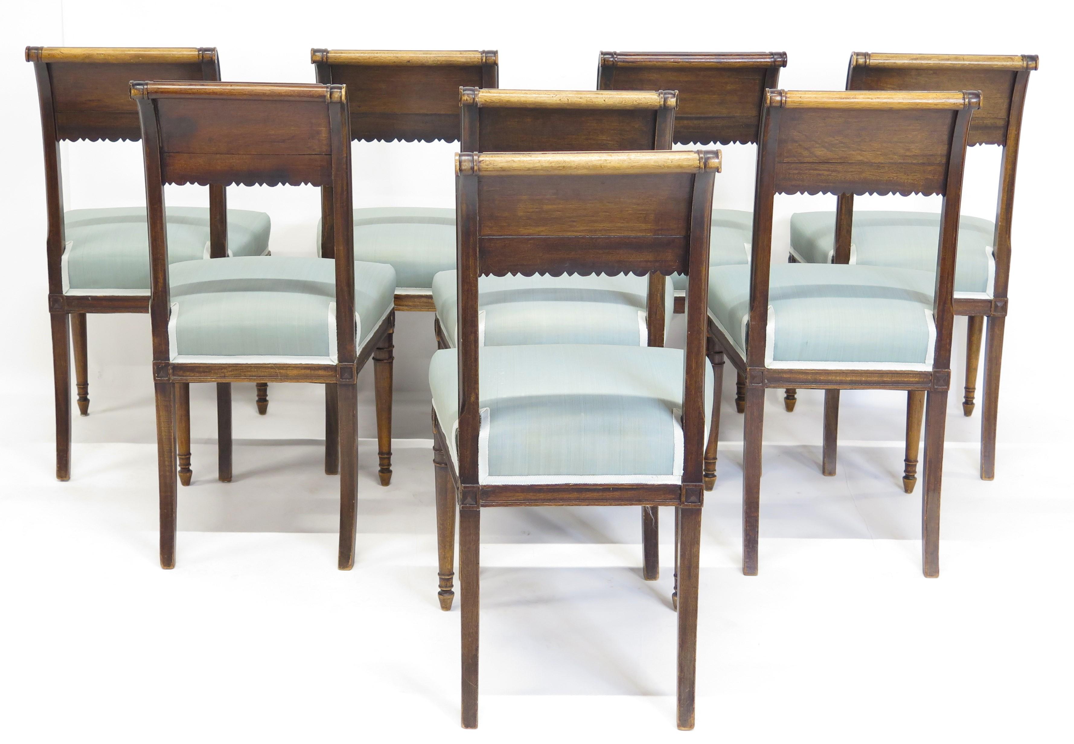 French Set of Eight Walnut Neoclassical Chairs Style of Henri Jacob