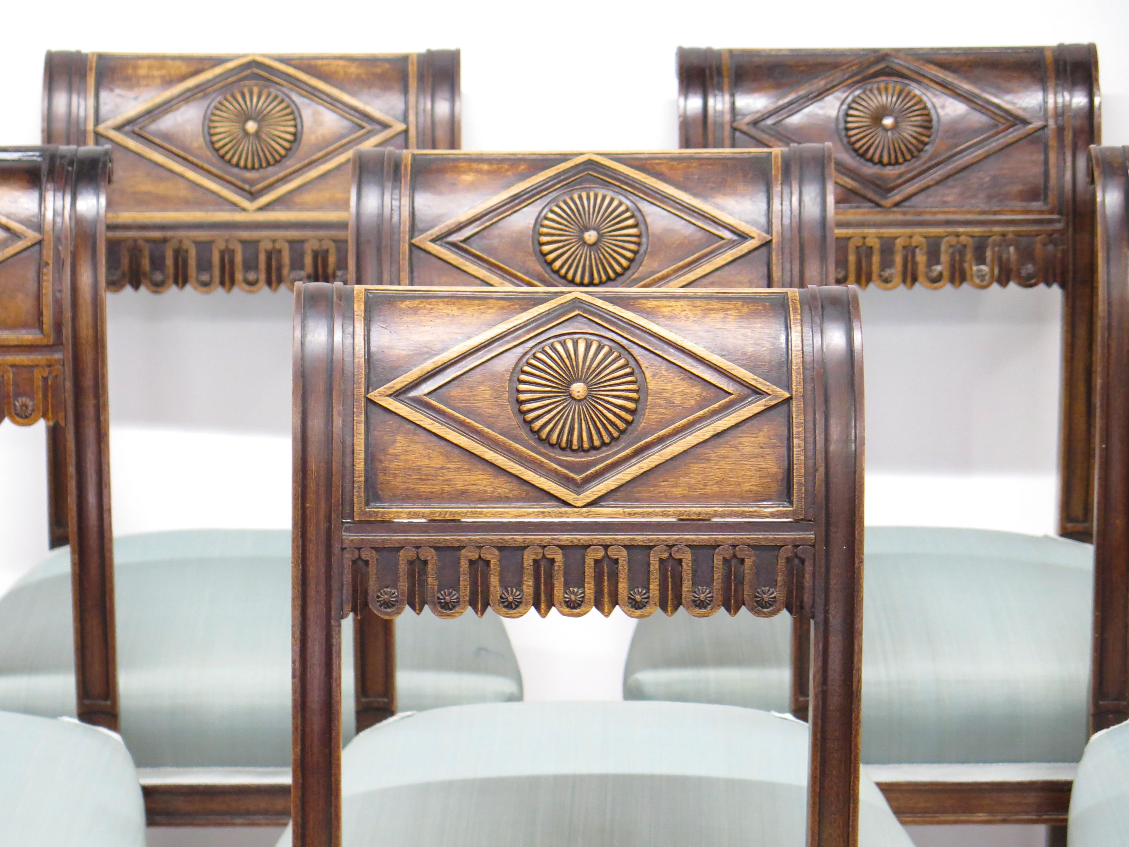 Set of Eight Walnut Neoclassical Chairs Style of Henri Jacob In Good Condition In Dallas, TX