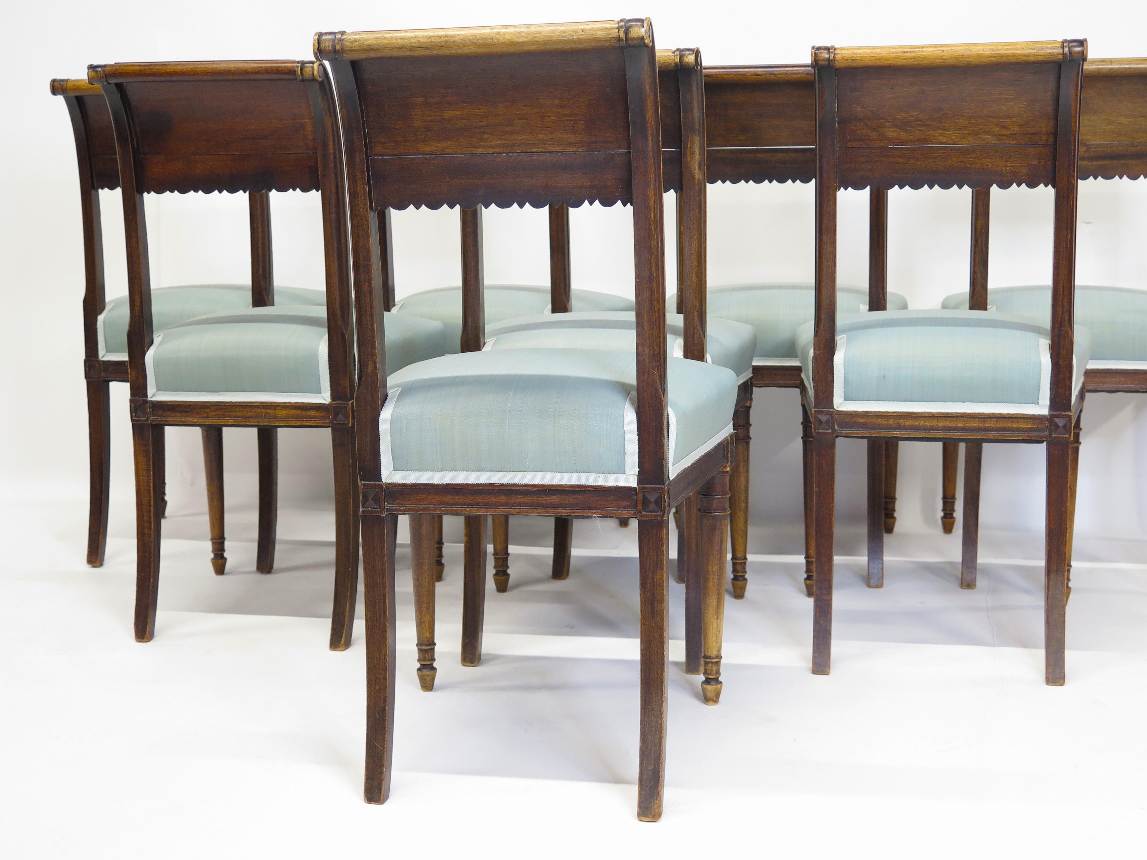 19th Century Set of Eight Walnut Neoclassical Chairs Style of Henri Jacob