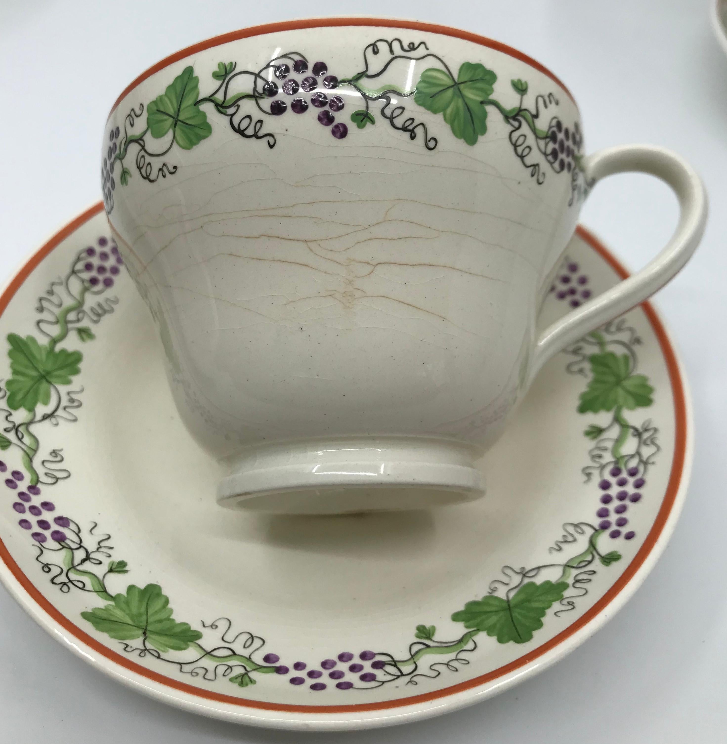 Set of Eight Wedgwood Creamware Grape Leaf Cups and Saucers For Sale 3