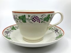 Set of Eight Wedgwood Creamware Grape Leaf Cups and Saucers