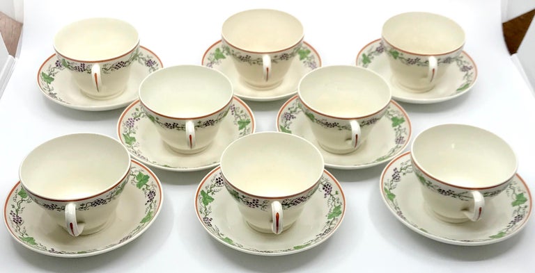 19th Century Set of Eight Wedgwood Creamware Grape Leaf Cups and Saucers For Sale