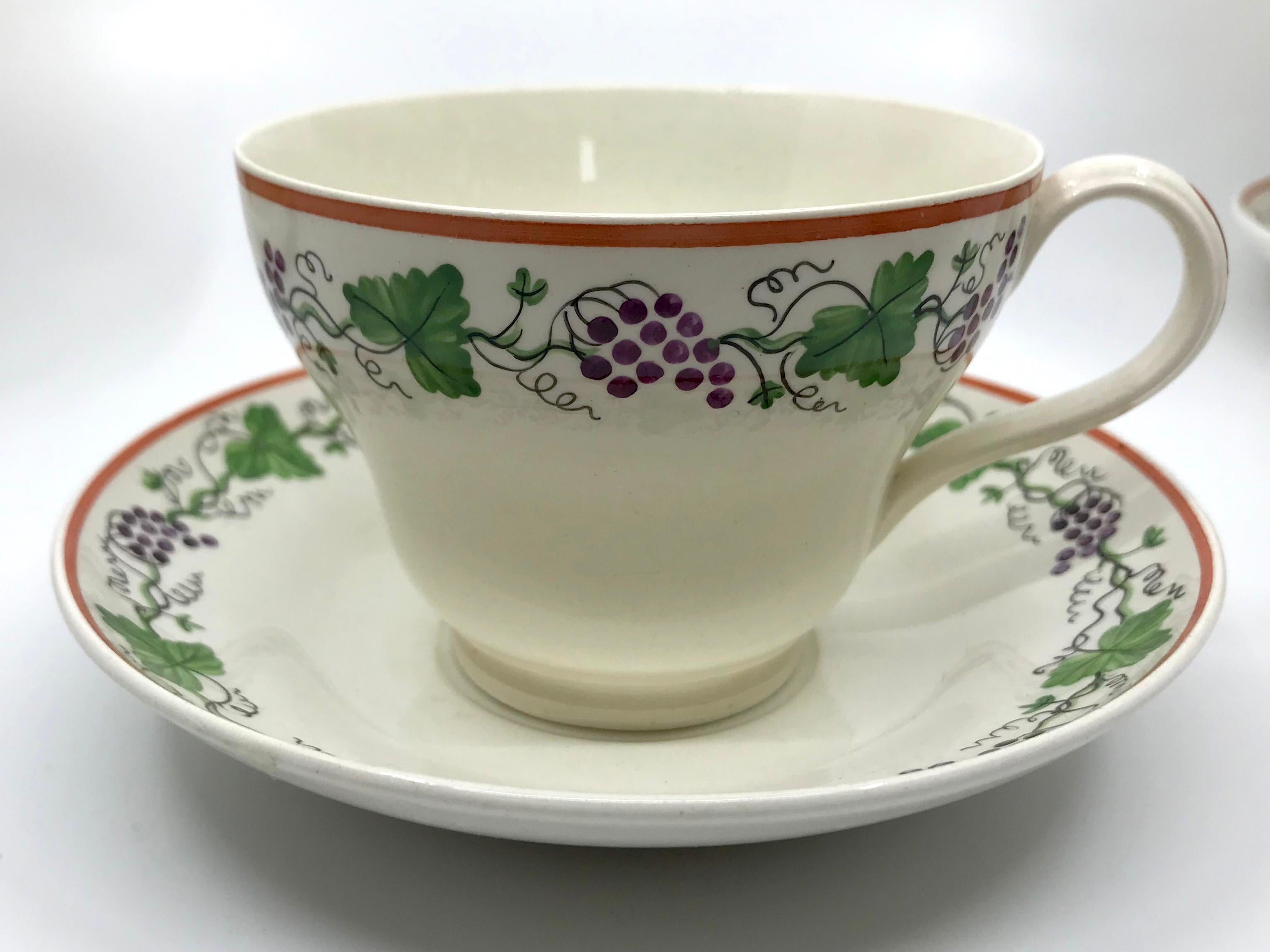 19th Century Set of Eight Wedgwood Creamware Grape Leaf Cups and Saucers For Sale