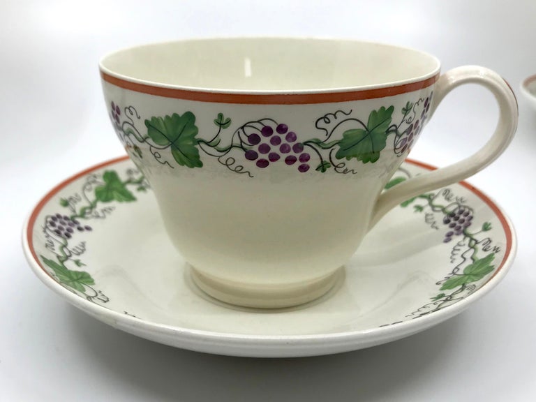 Set of Eight Wedgwood Creamware Grape Leaf Cups and Saucers For Sale 3