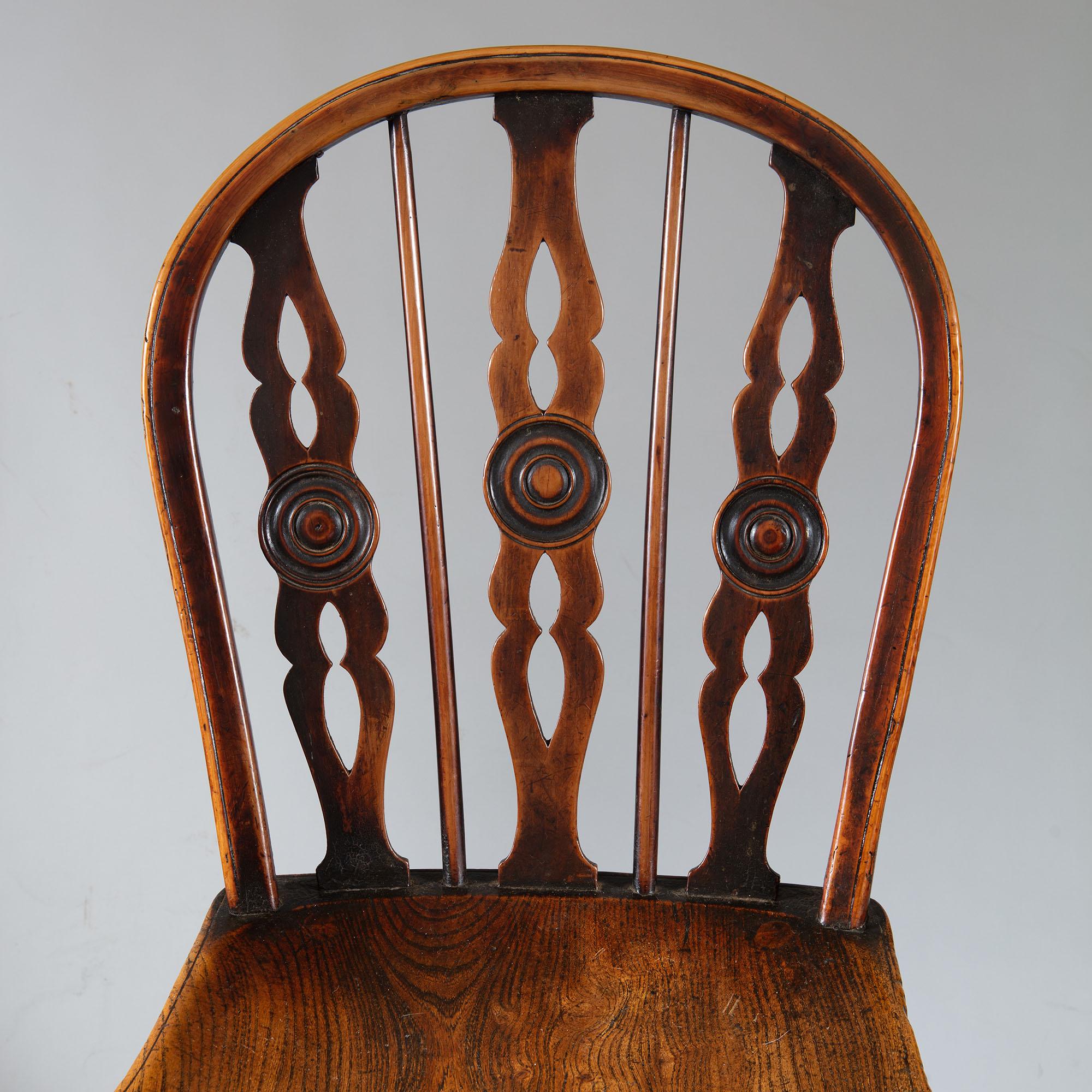 Set of Eight Wheel Back Elm and Yew Windsor Chairs 3