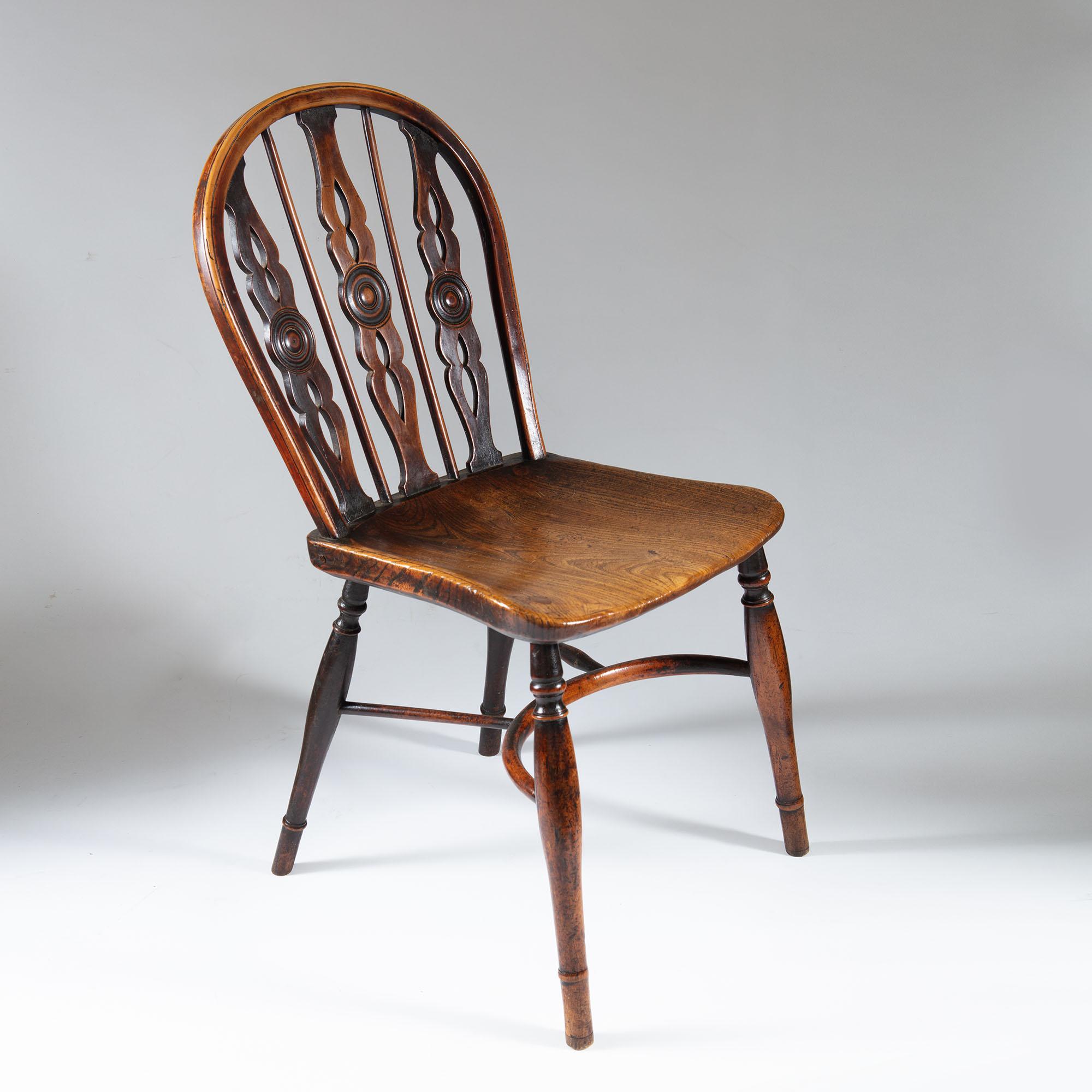 Set of Eight Wheel Back Elm and Yew Windsor Chairs 4