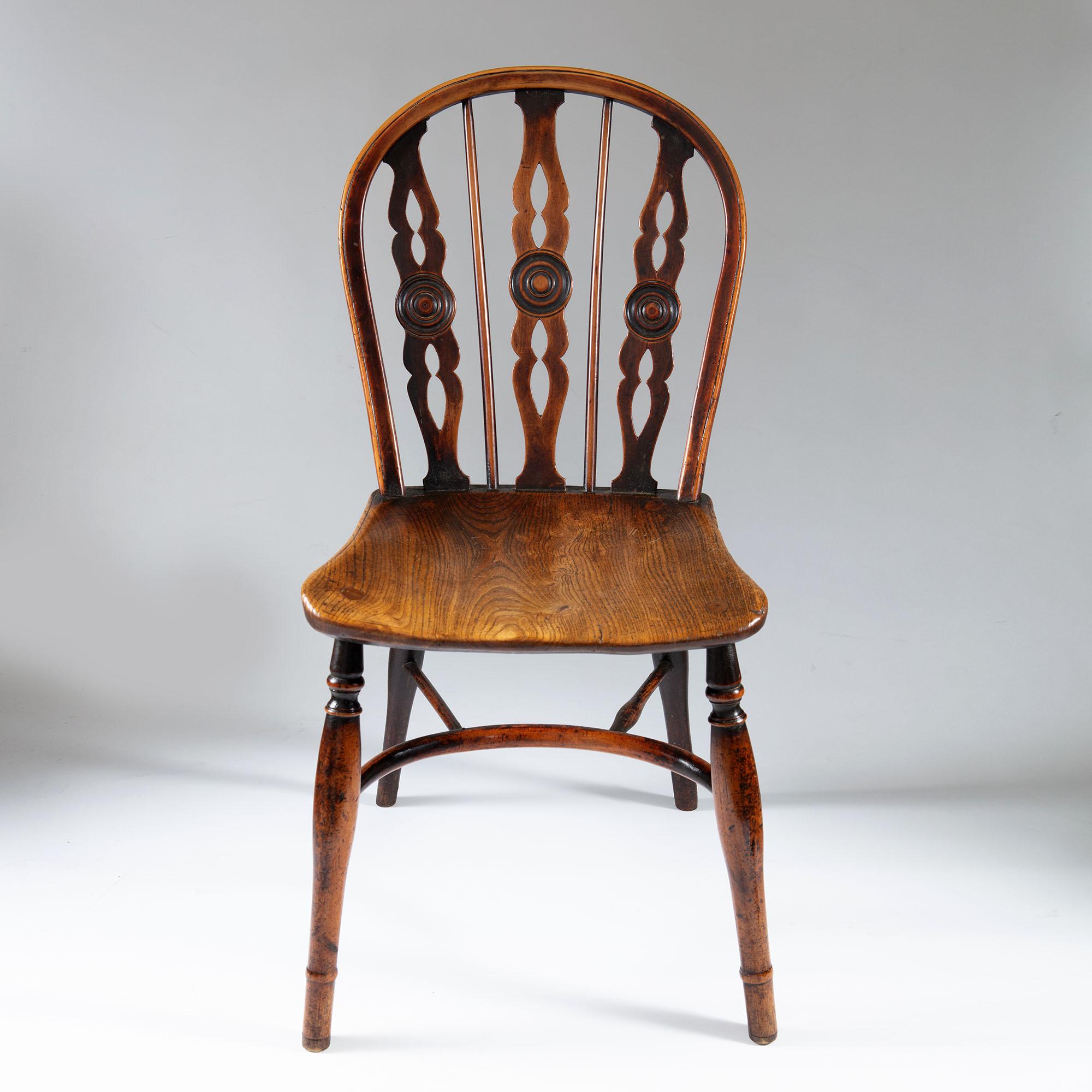 Set of Eight Wheel Back Elm and Yew Windsor Chairs 1