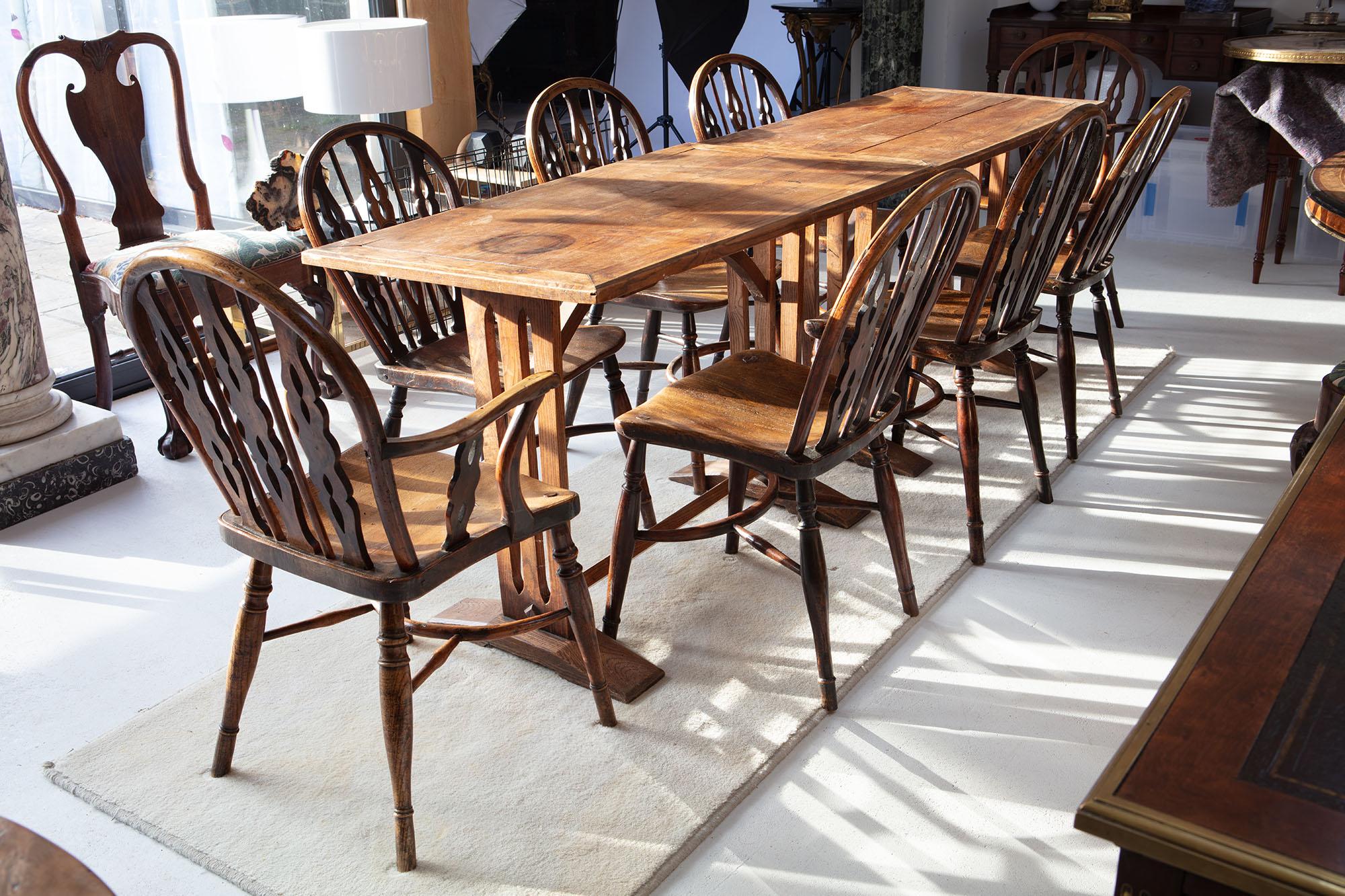 Set of Eight Wheel Back Elm and Yew Windsor Chairs 2
