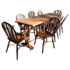 Set of Eight Wheel Back Elm and Yew Windsor Chairs
