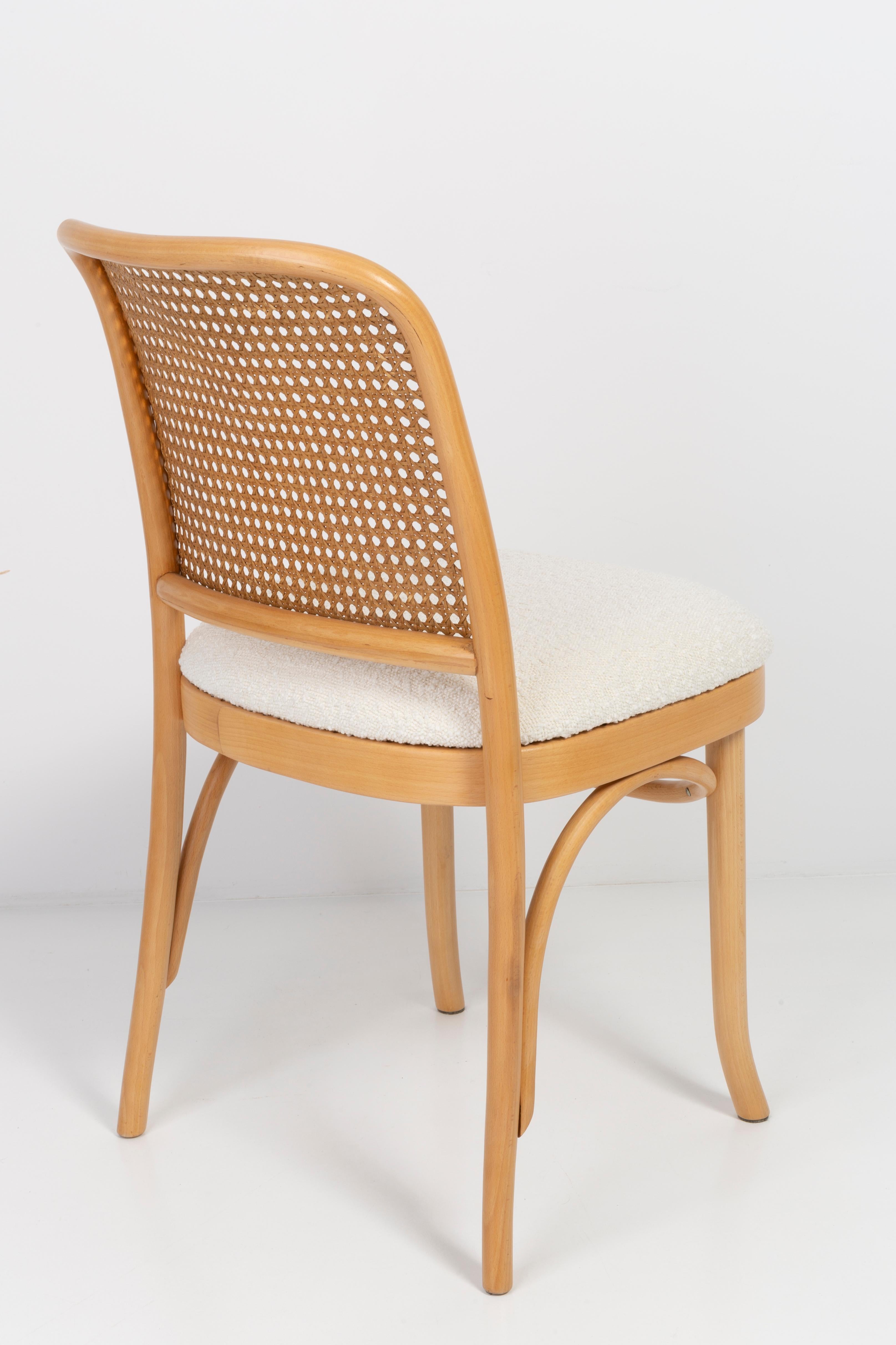 Set of Eight White Boucle Thonet Wood Rattan Chairs, 1960s For Sale 6