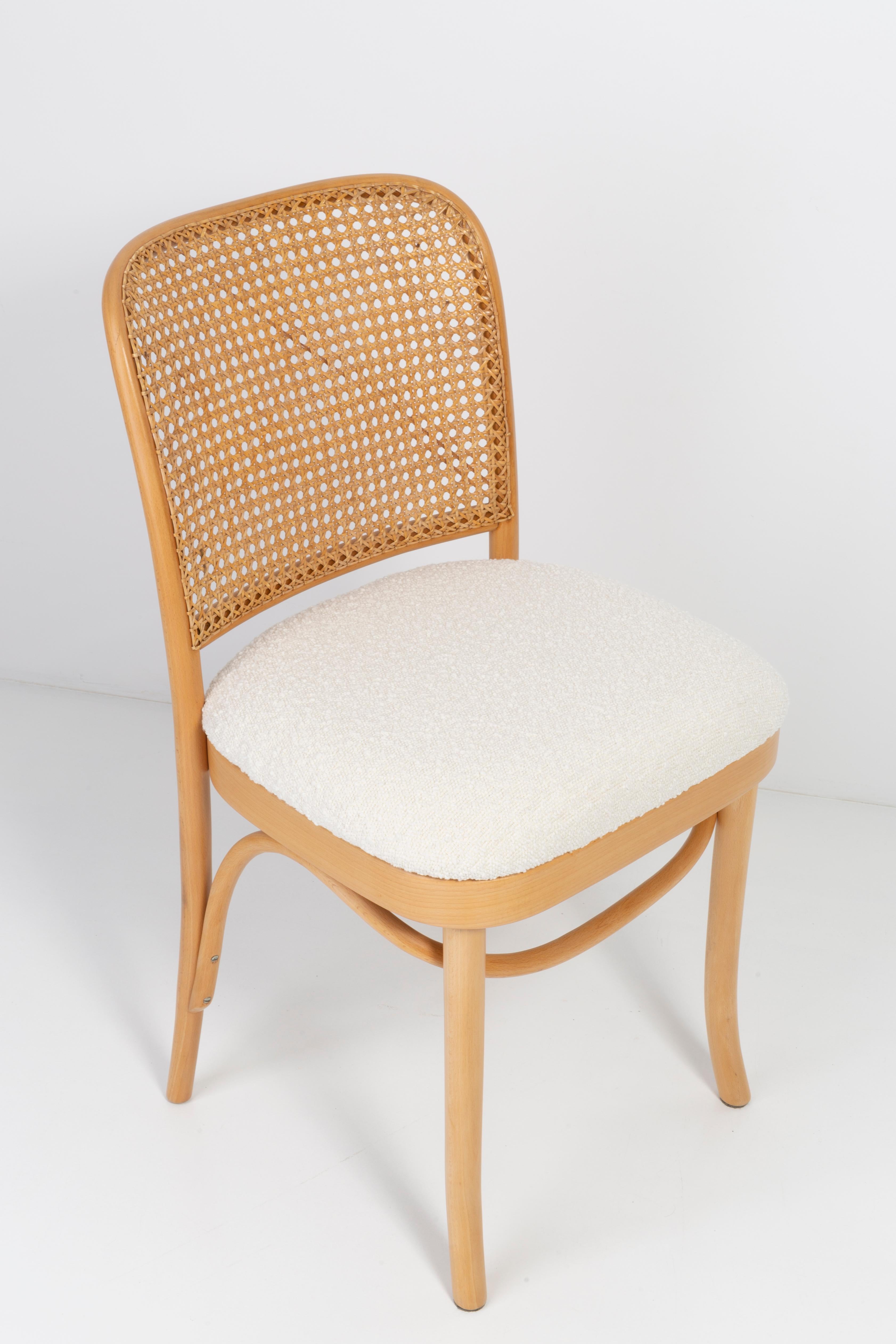 20th Century Set of Eight White Boucle Thonet Wood Rattan Chairs, 1960s For Sale