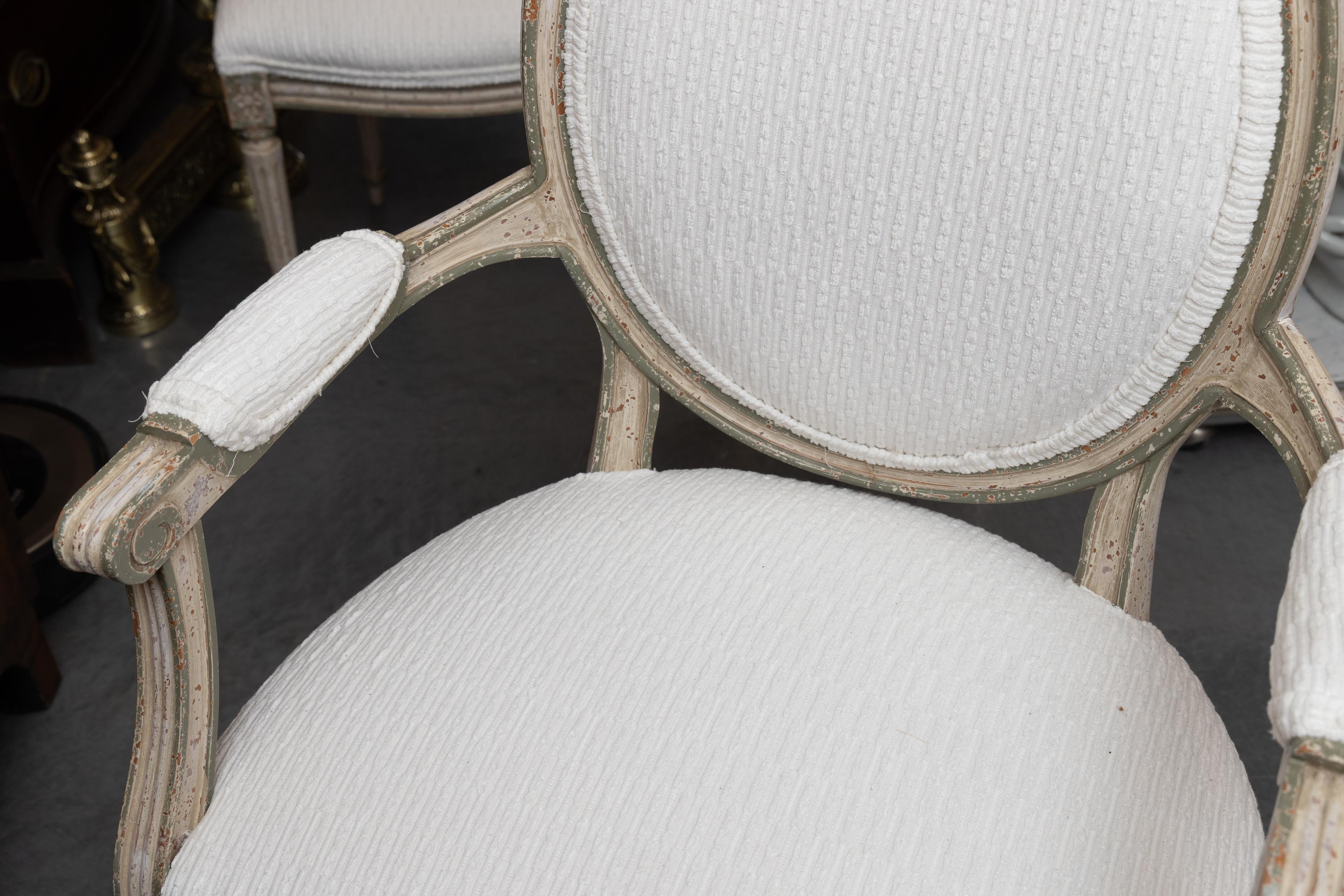 Set of Eight White-Painted French Louis XVI Style Dining Chairs For Sale 1