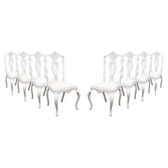 Set of Eight White Painted Portuguese Dining Chairs