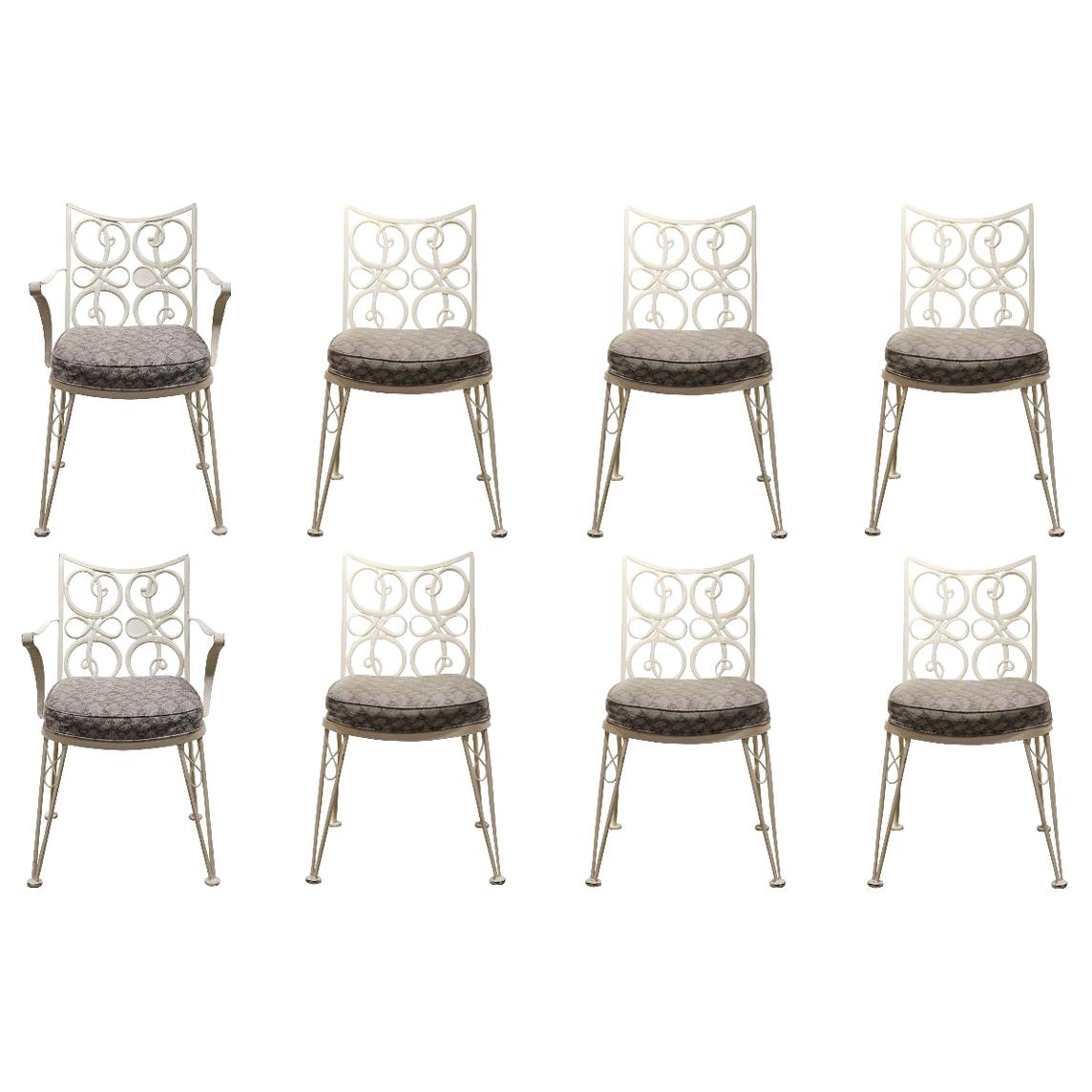Set of Eight White Scroll Modern Outdoor / Patio Chairs