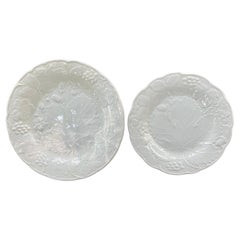 Set of Eight White Strawberry Leaf Dinner and Lunch/Dessert Plates