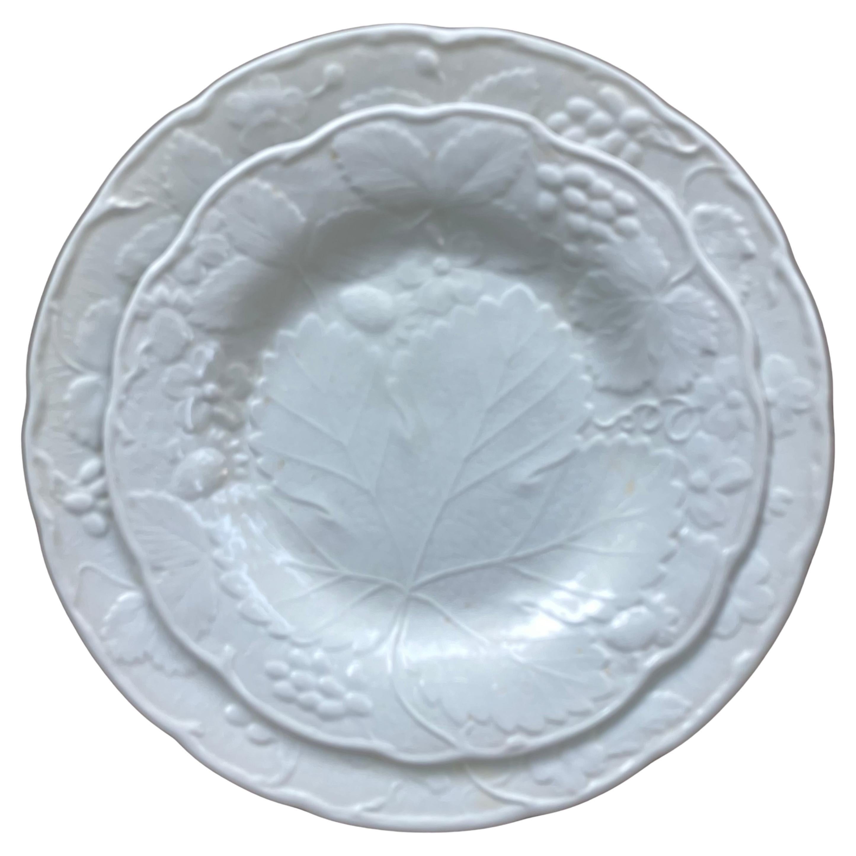 Set of Eight White Strawberry Leaf Dinner and Lunch/Dessert Plates