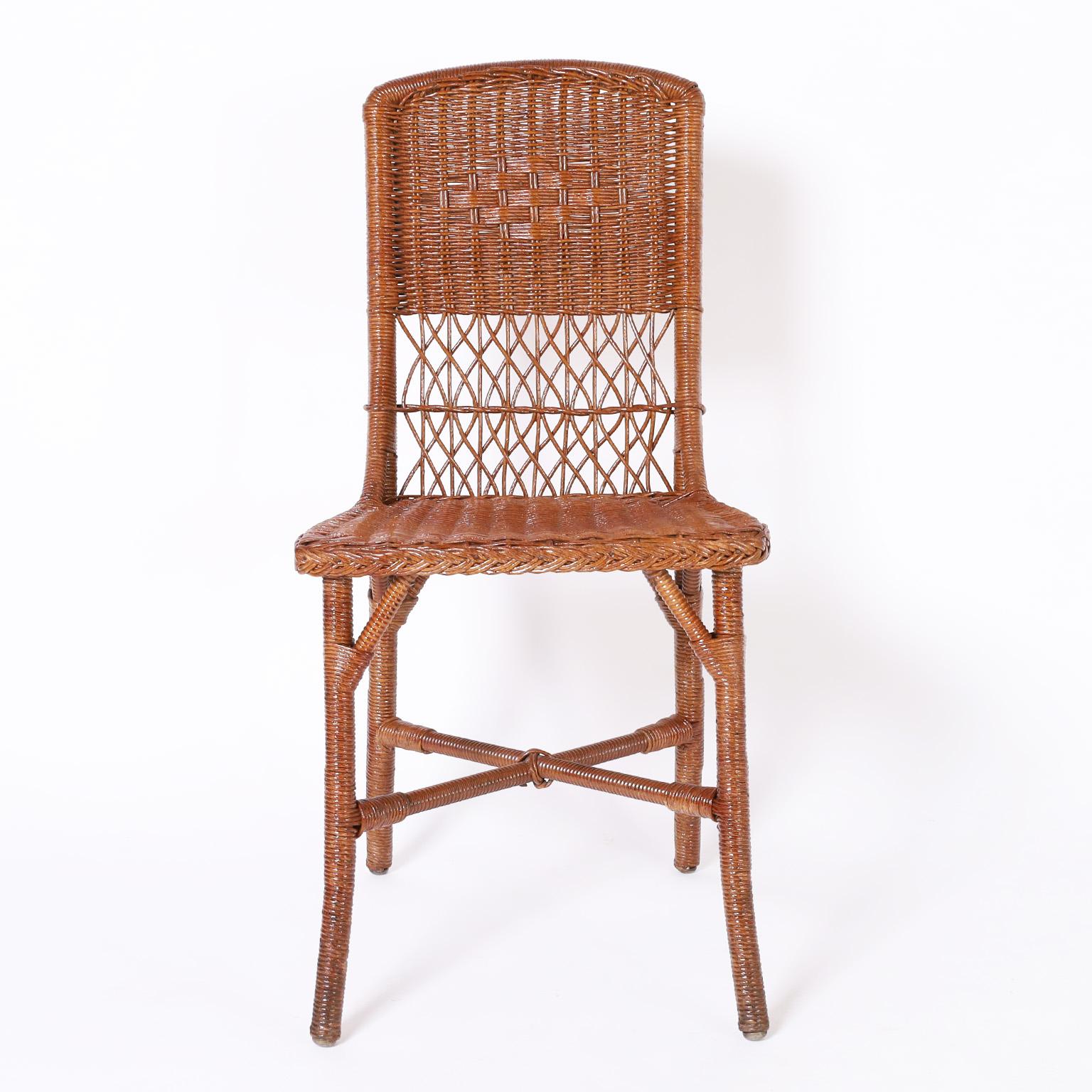 Set of Eight Wicker Dining Chairs For Sale 2