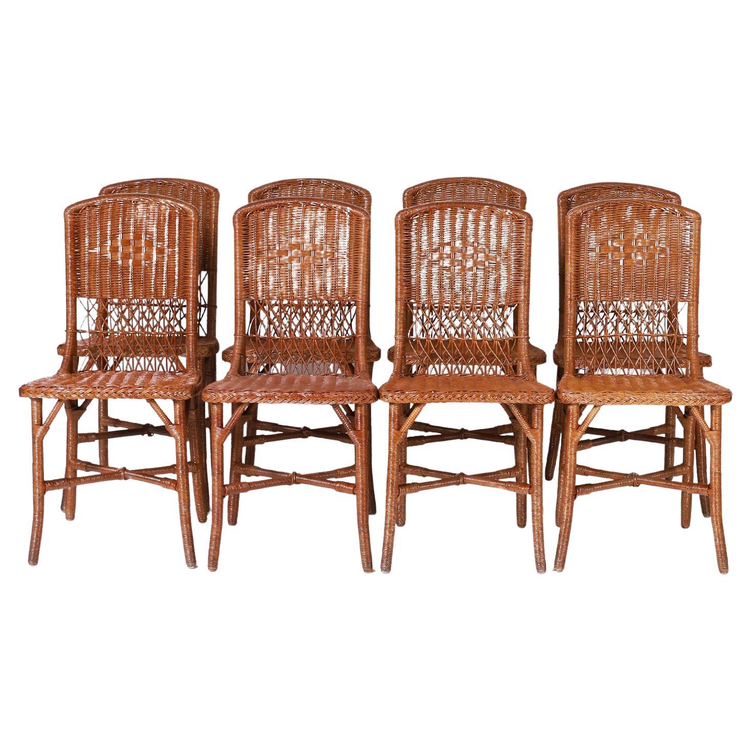 Set of Eight Wicker Dining Chairs For Sale