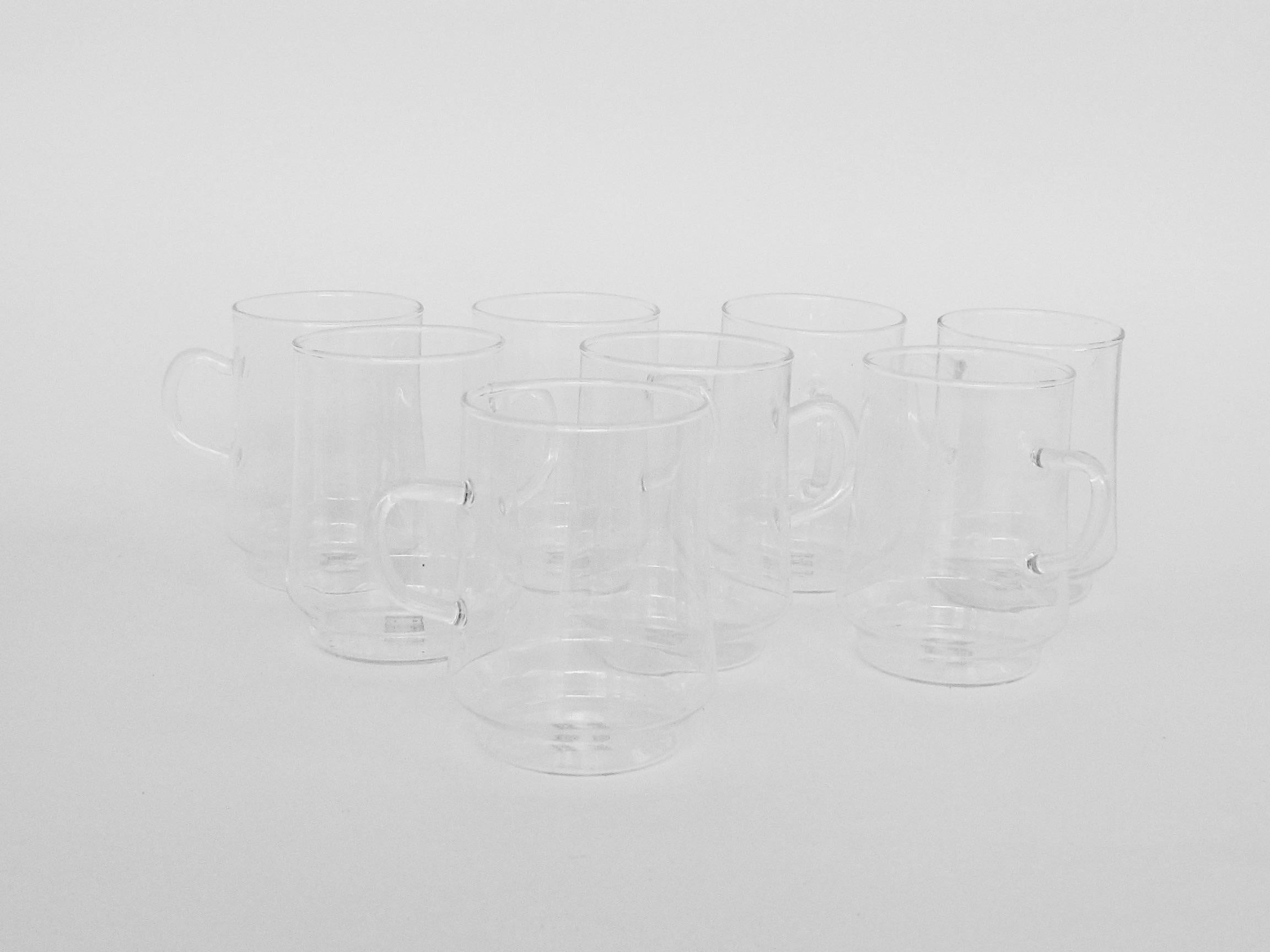 German Set of Eight Wilhelm Wagenfeld / Bauhaus Style Clear Jena Glass Hot Drinks Cups  For Sale