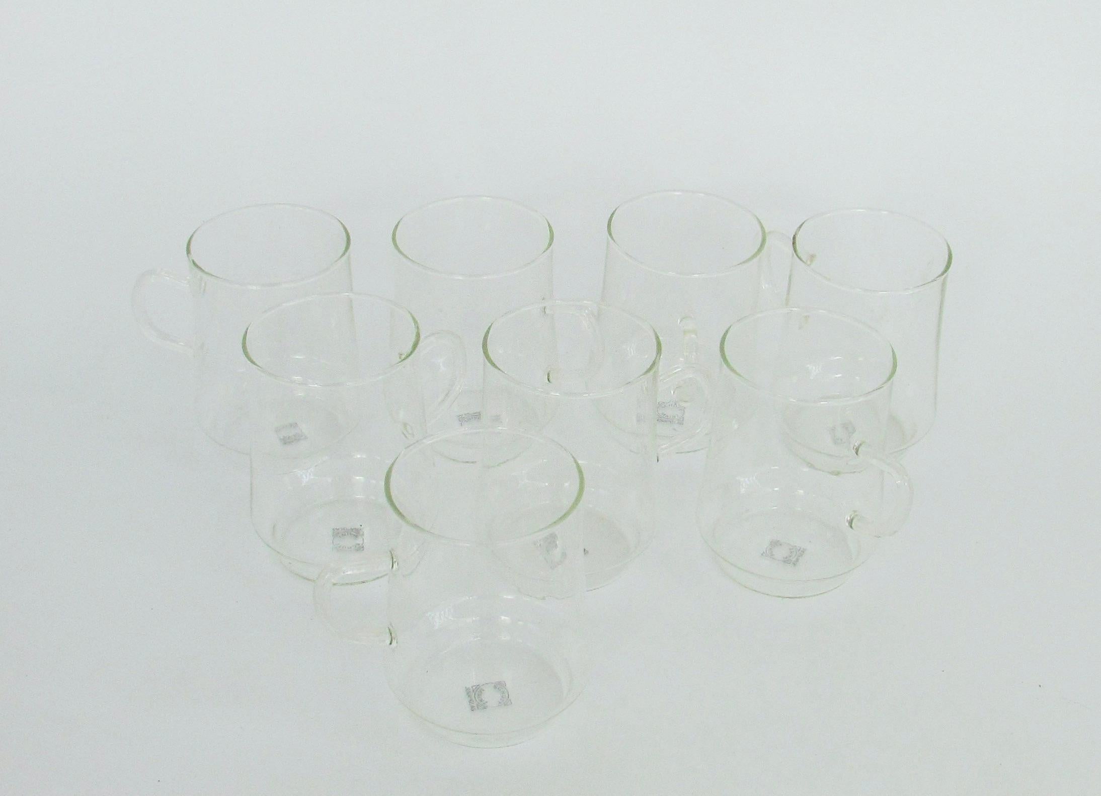 Set of Eight Wilhelm Wagenfeld / Bauhaus Style Clear Jena Glass Hot Drinks Cups  In Excellent Condition For Sale In Ferndale, MI