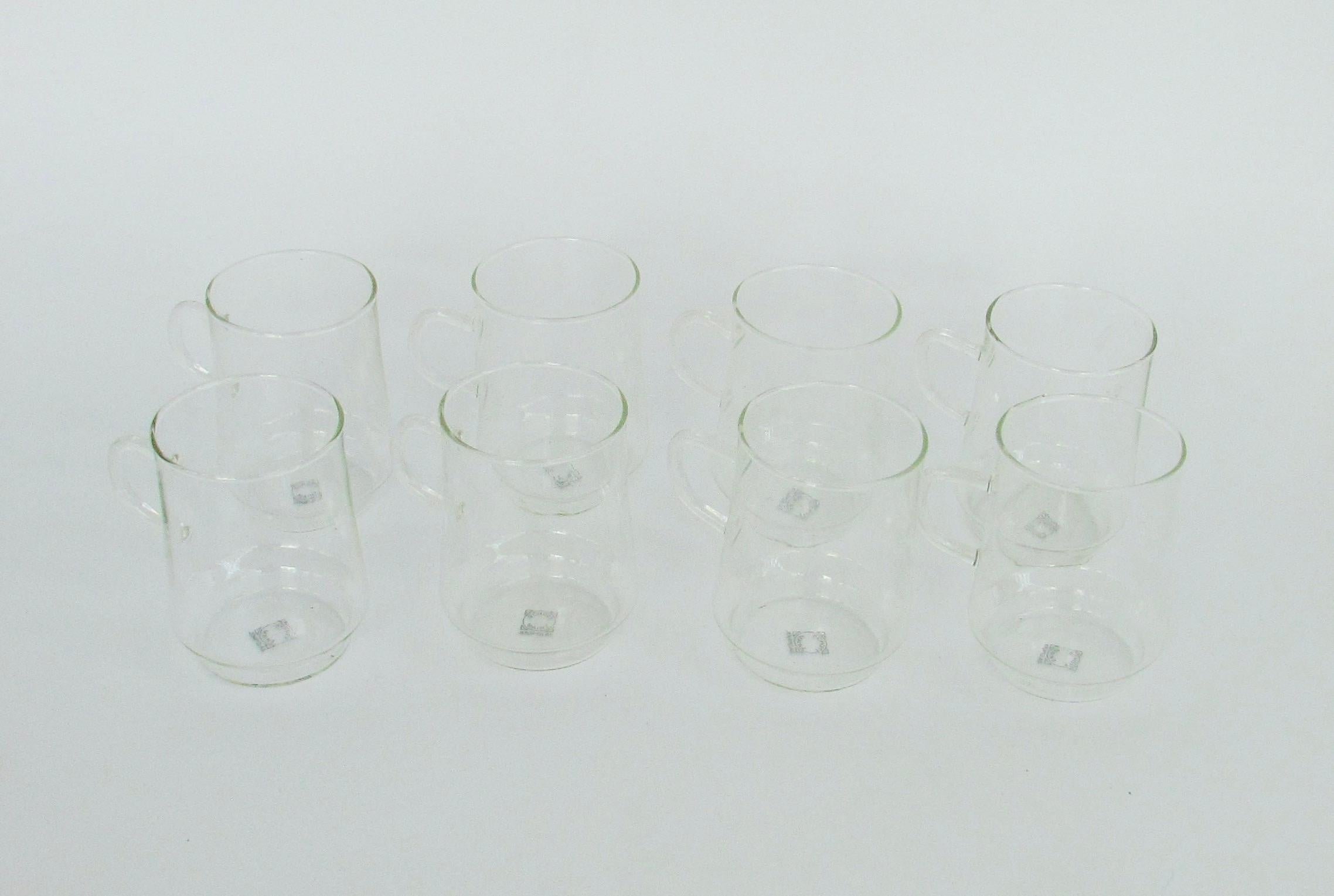 20th Century Set of Eight Wilhelm Wagenfeld / Bauhaus Style Clear Jena Glass Hot Drinks Cups  For Sale
