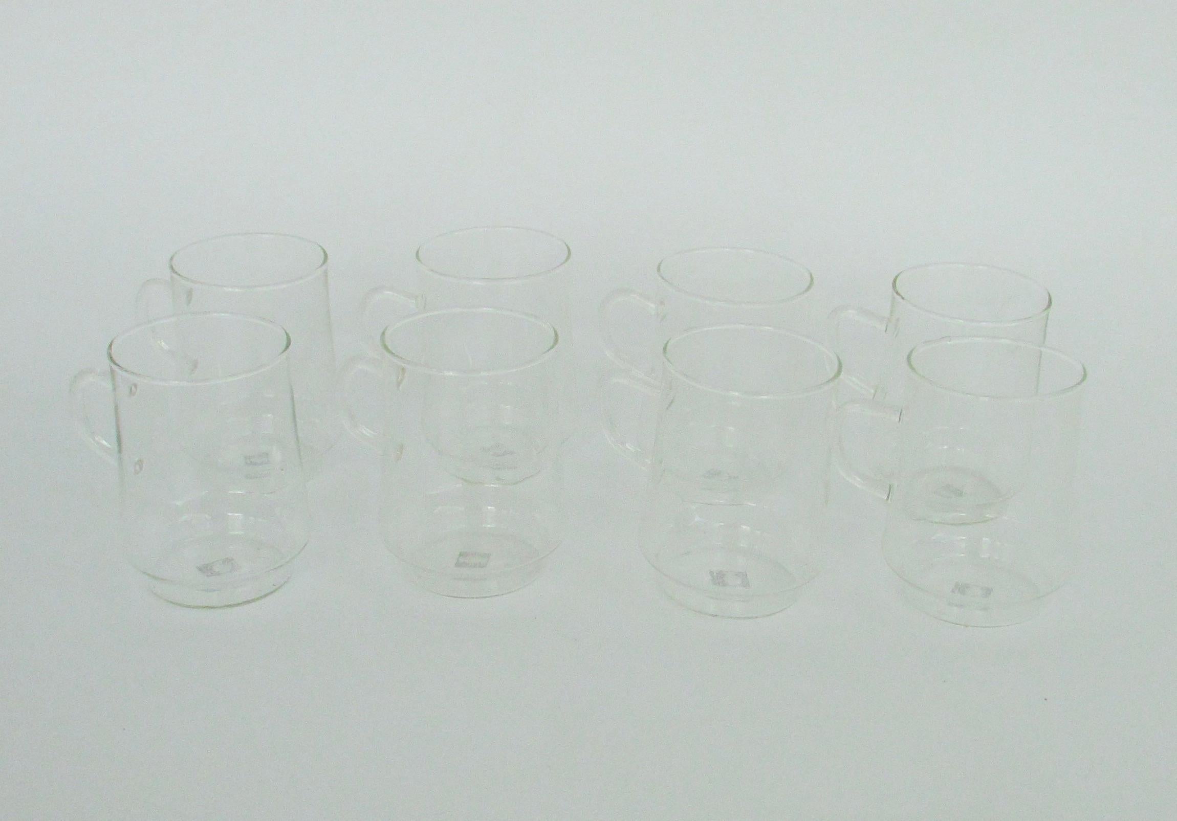 Set of Eight Wilhelm Wagenfeld / Bauhaus Style Clear Jena Glass Hot Drinks Cups  For Sale 1