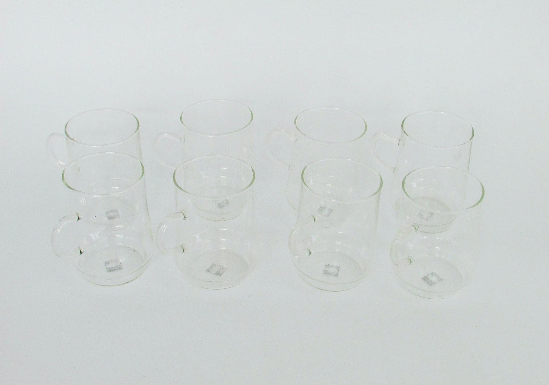 Set of Eight Wilhelm Wagenfeld / Bauhaus Style Clear Jena Glass Hot Drinks Cups  For Sale 3