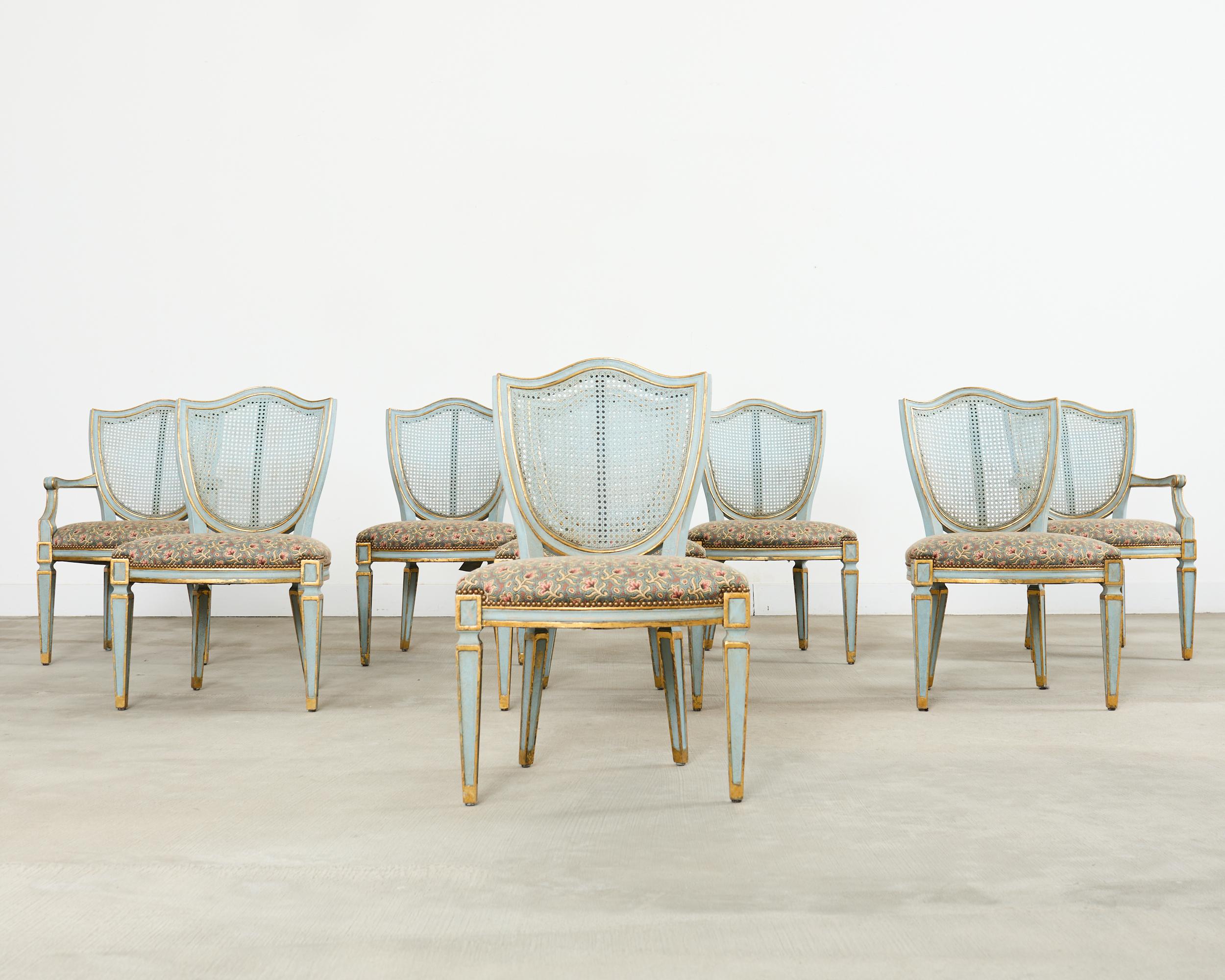 Hand-Crafted Set of Eight William Switzer Louis XVI Shield Back Dining Chairs
