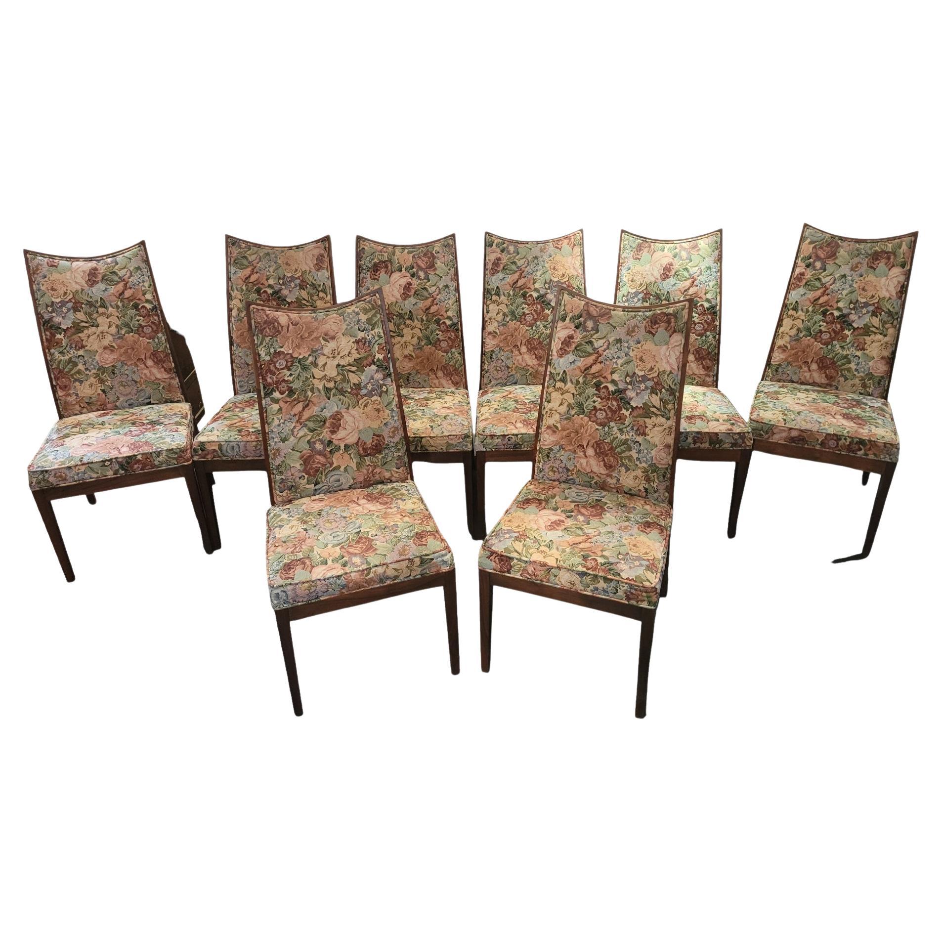 Set of Eight Wood And Floral Chairs