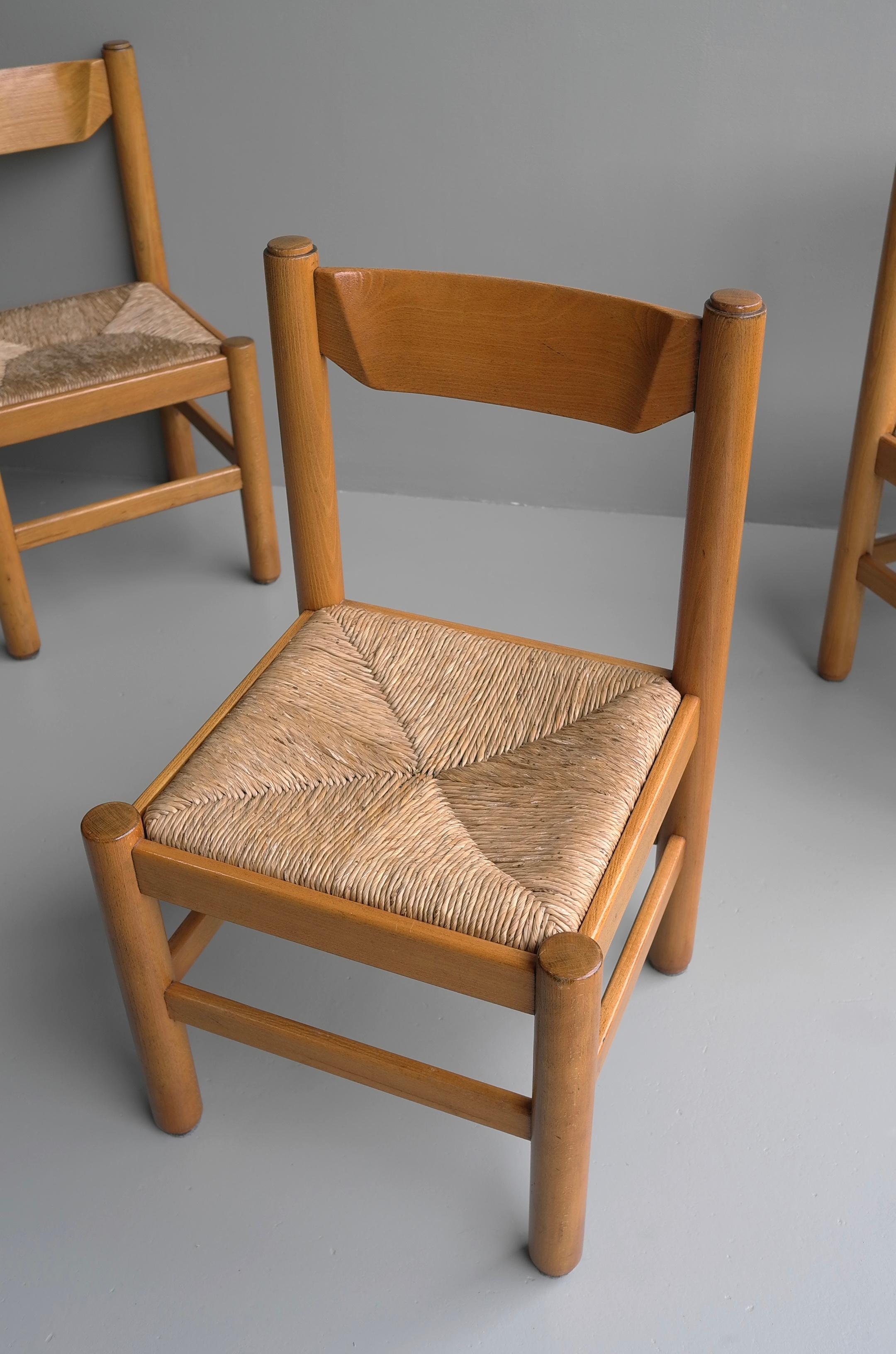 Set of Eight Wood and Rush Chairs in Style of Charlotte Perriand, France, 1960 3