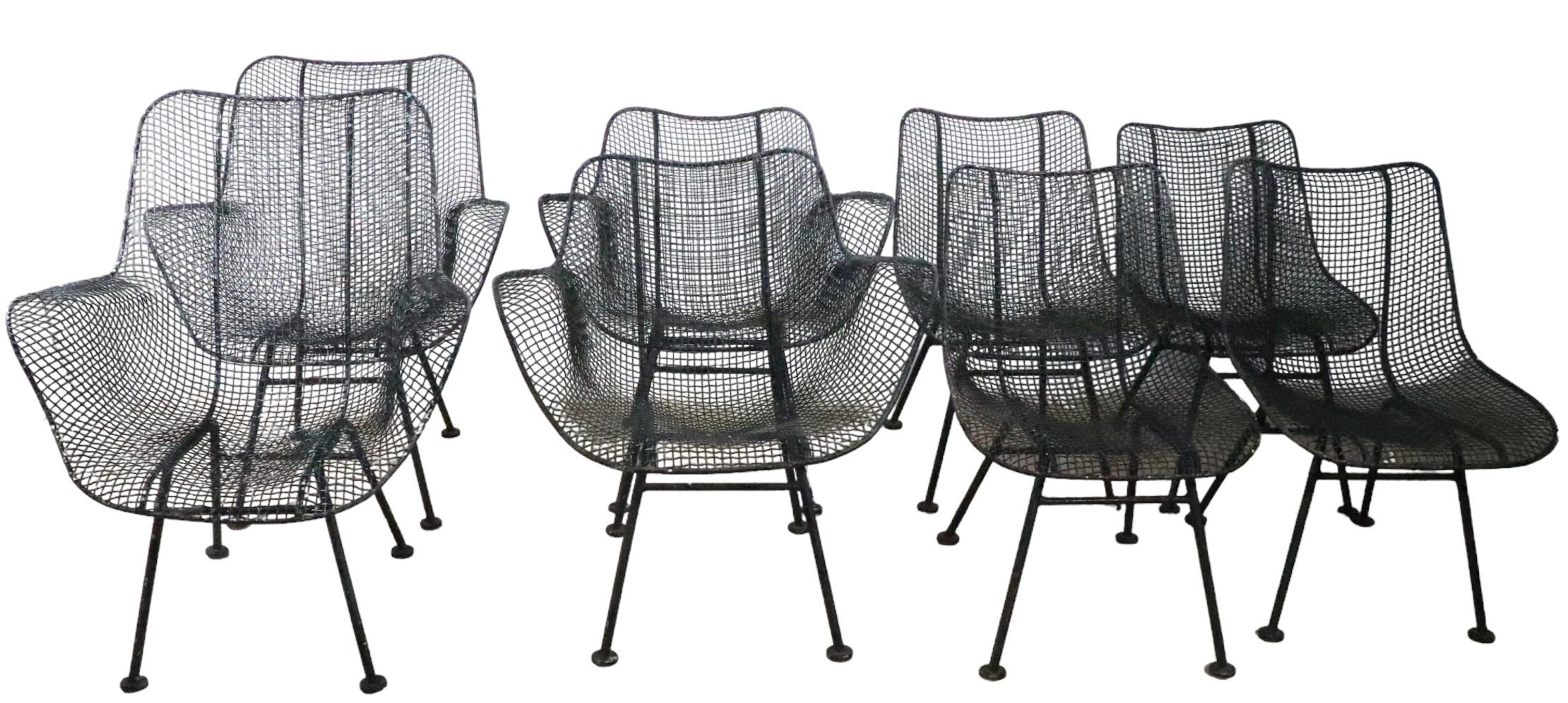 Set of Eight Woodard Sculptura Patio Garden Poolside Dining Chairs For Sale 4