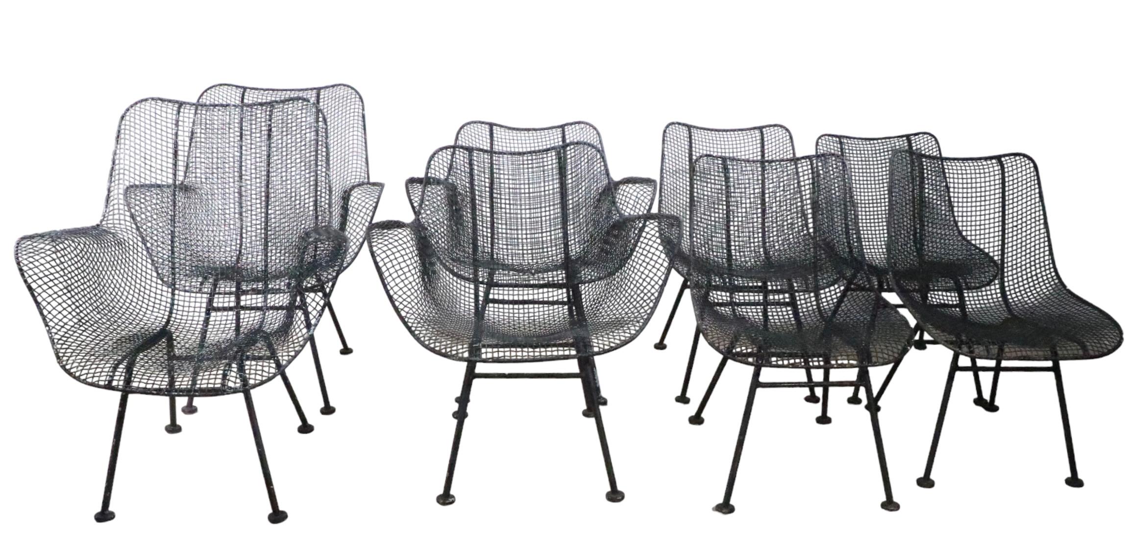 Set of Eight Woodard Sculptura Patio Garden Poolside Dining Chairs For Sale 5