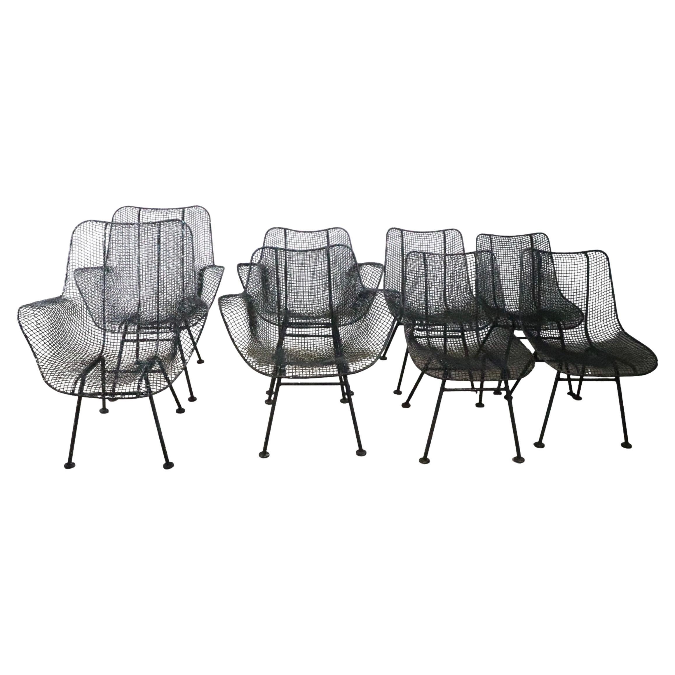 Set of Eight Woodard Sculptura Patio Garden Poolside Dining Chairs For Sale