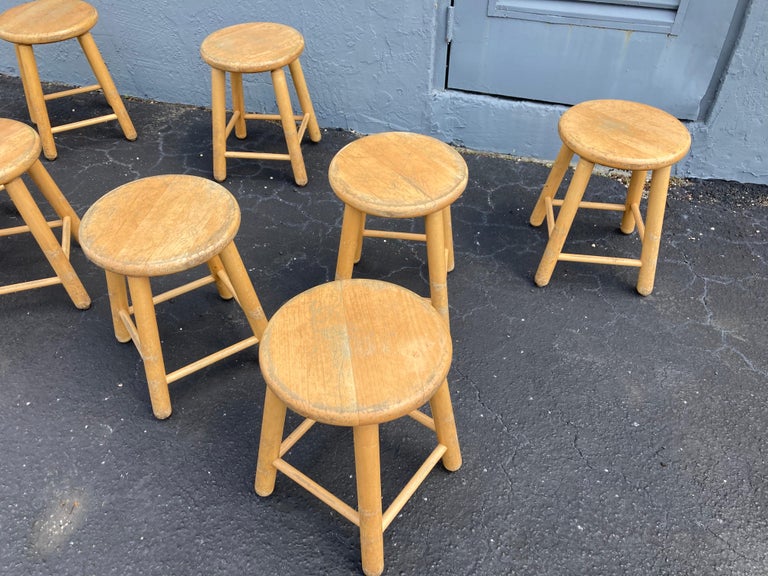 Set of Eight Wooden Stools For Sale at 1stDibs