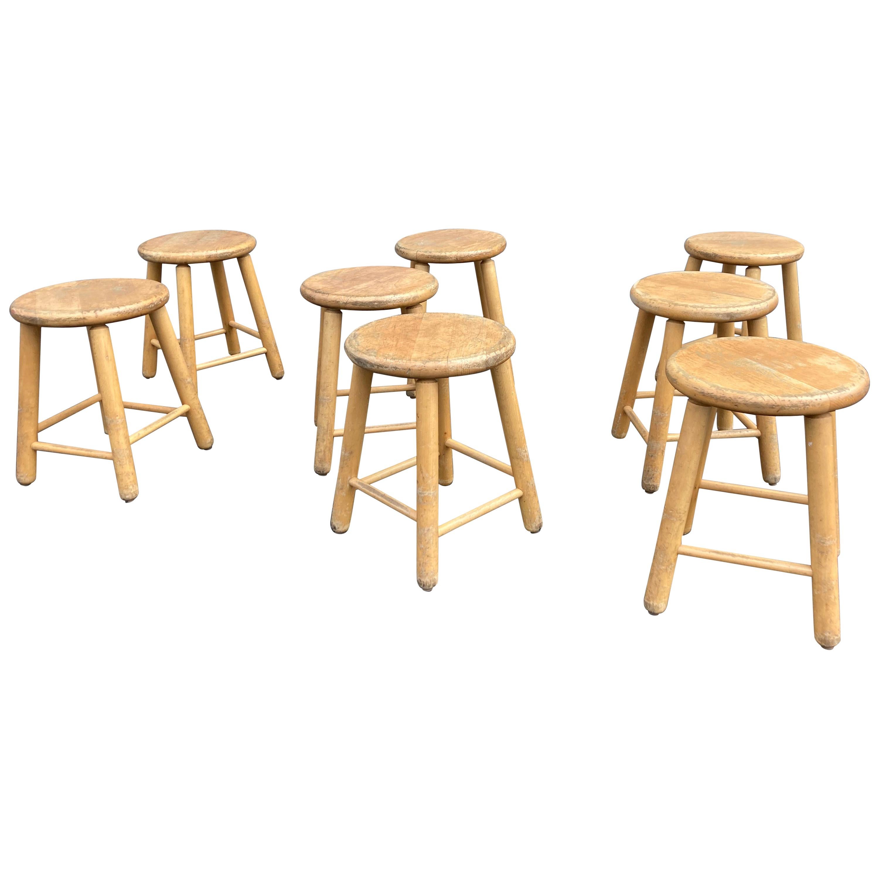 Rattan and Wooden Set of Six Counter Stools For Sale at 1stDibs