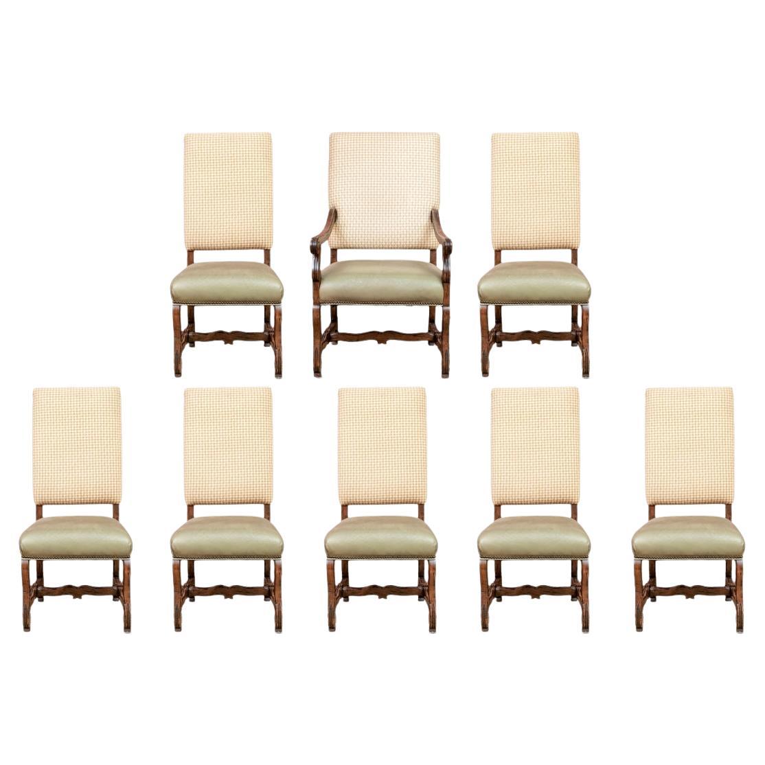 Set of Eight Woodland Dining Chairs in Holly Hunt Leather