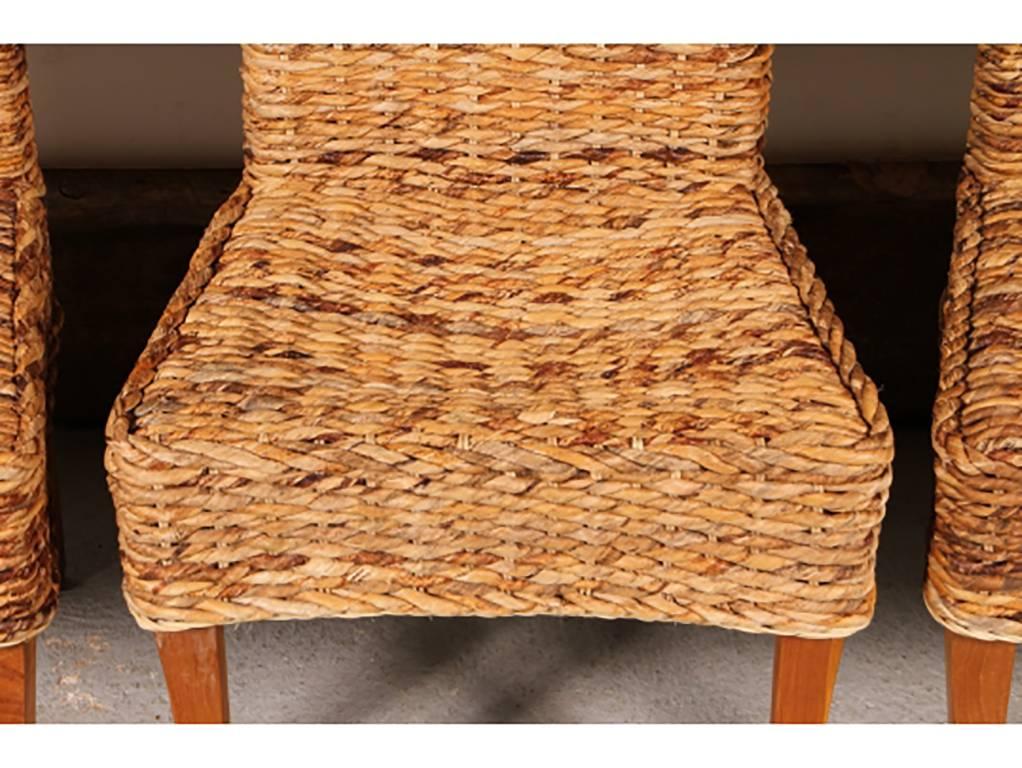 20th Century Set of Eight Woven Sisal Dining Side Chairs