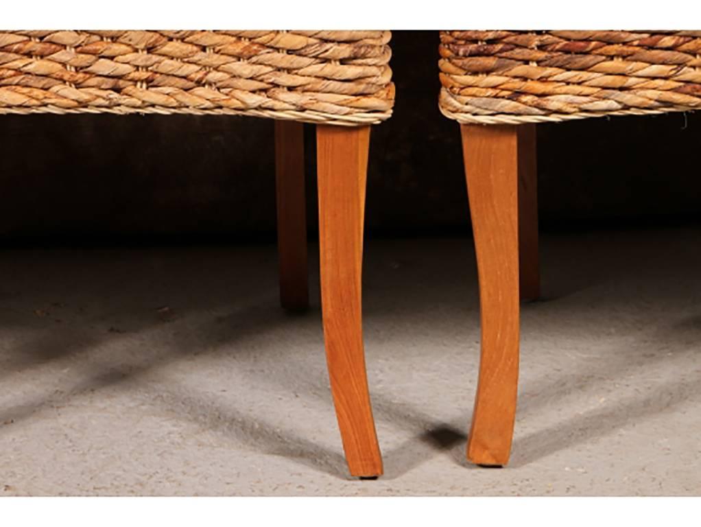 Hardwood Set of Eight Woven Sisal Dining Side Chairs