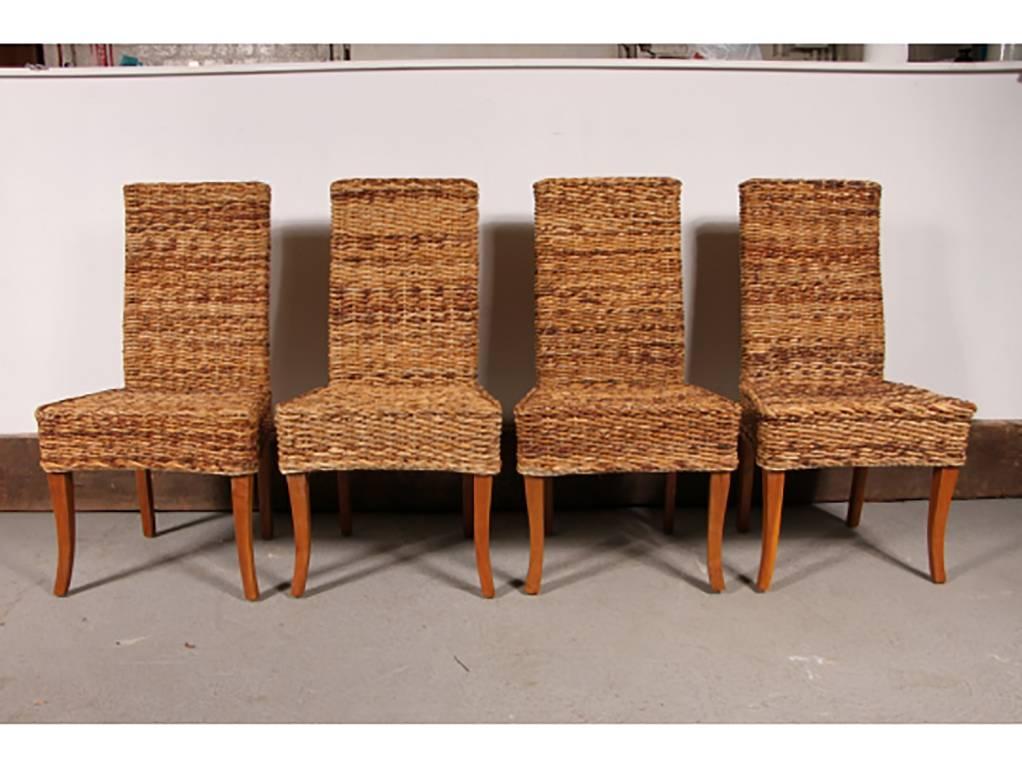 Set of Eight Woven Sisal Dining Side Chairs 2