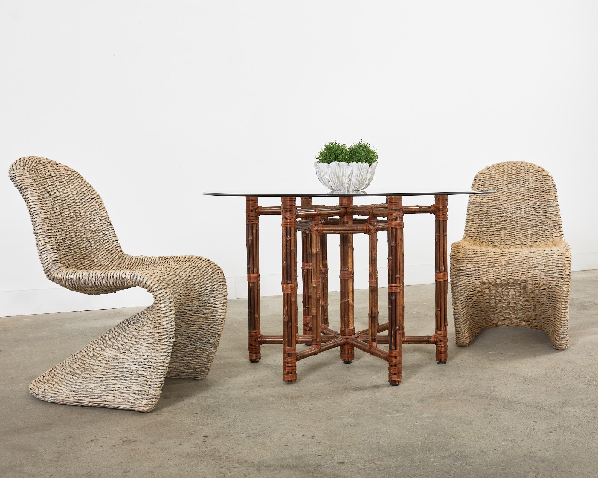 Set of Eight Woven Wicker Panton Style Cantilever Dining Chairs For Sale 2